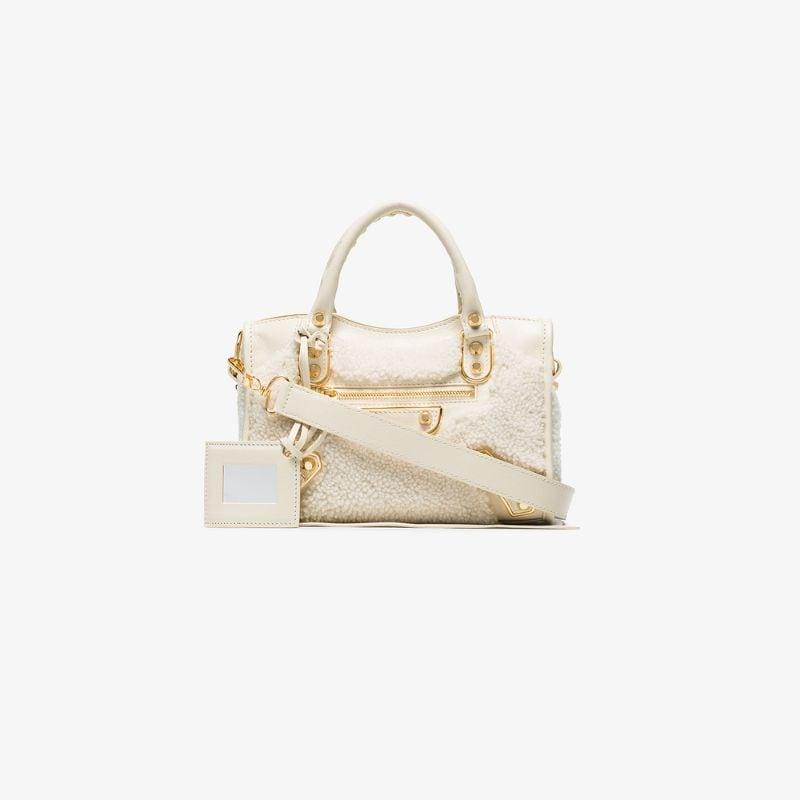 Balenciaga Cream Mini City Shearling Tote Bag | Lyst Australia