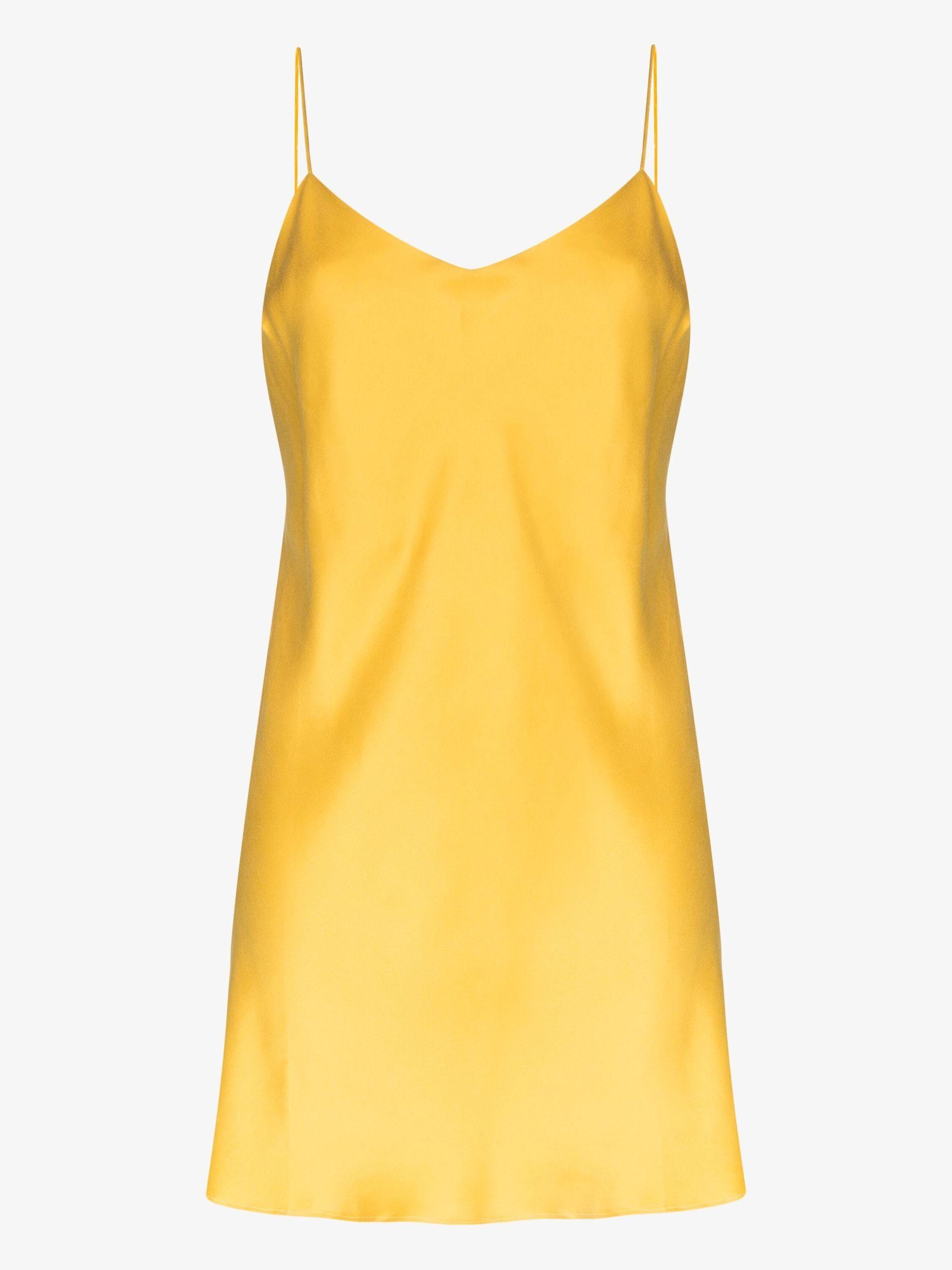 Asceno Lyon V-neck Silk Mini Dress in Yellow | Lyst