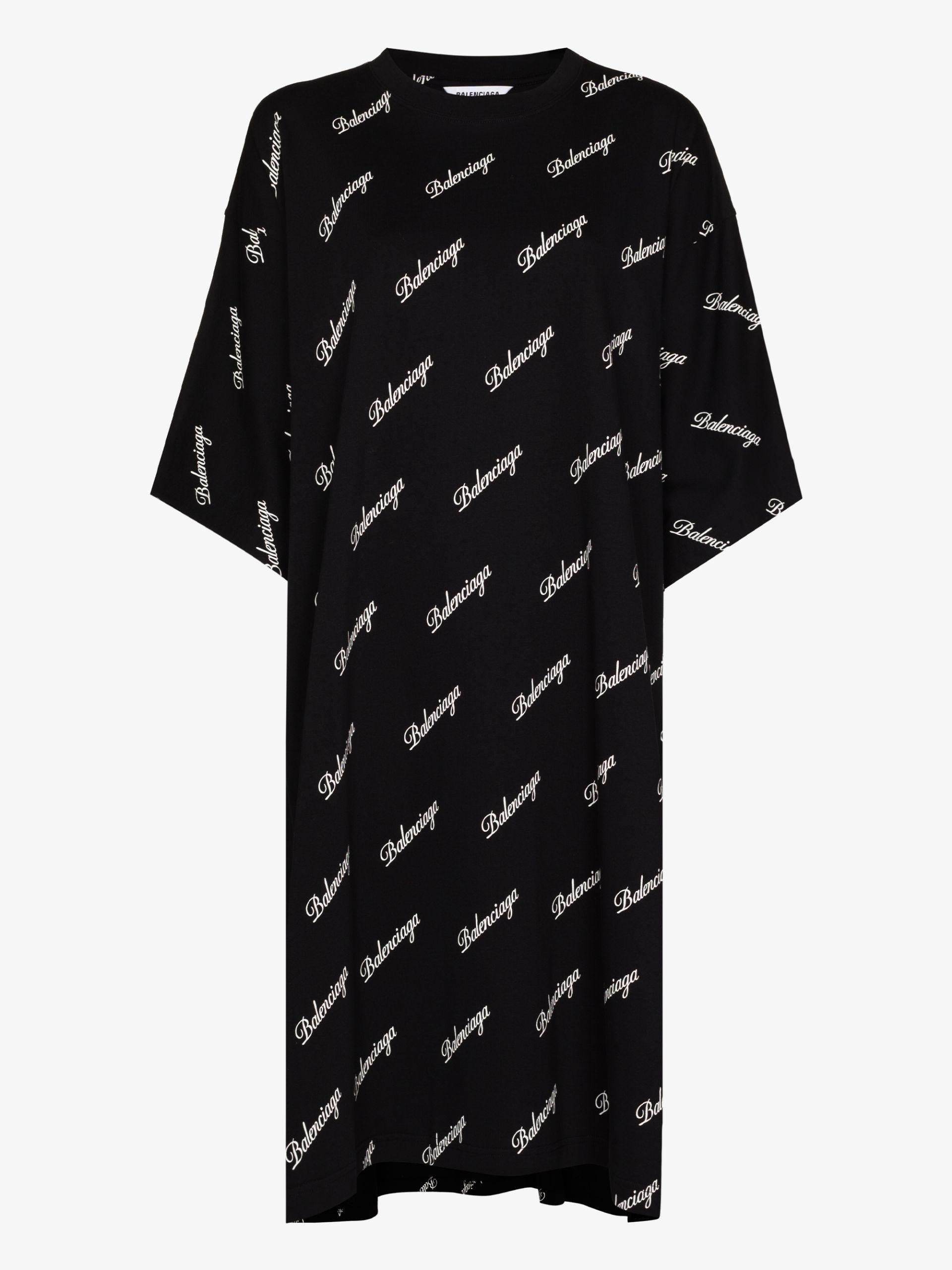 Balenciaga Cotton Script Logo Print T-shirt Dress in Black | Lyst