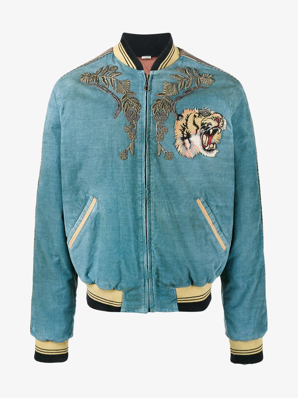 Gucci Loved Embroidered Bomber Jacket in Blue for Men