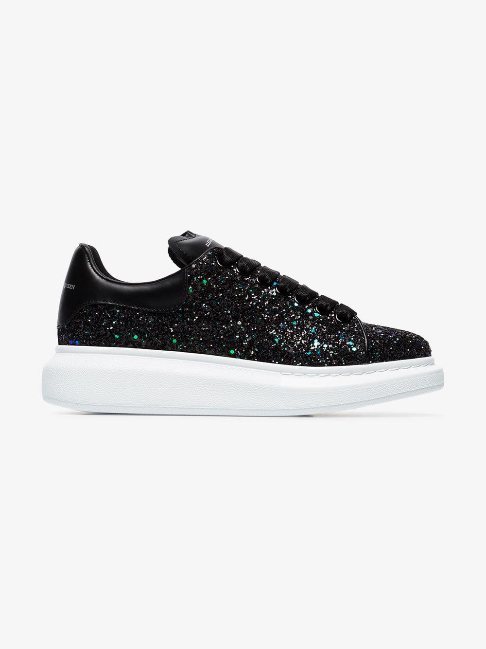 Alexander McQueen Leather Glitter Platform Sneakers in Black Lyst