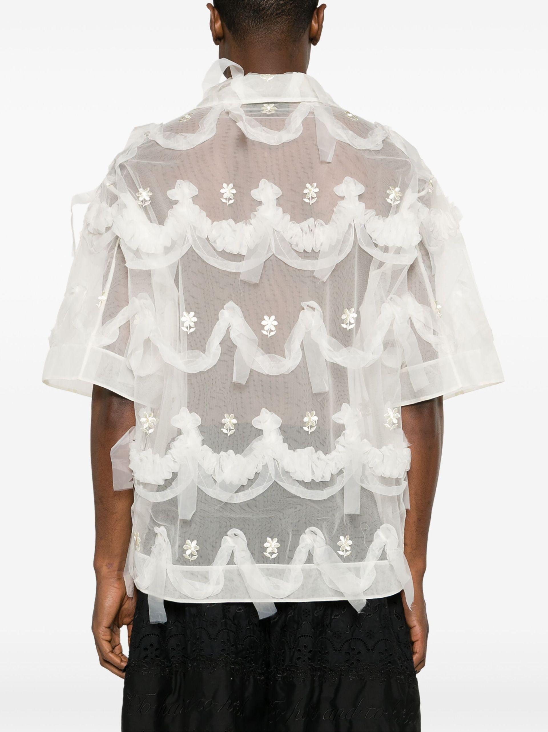 Simone Rocha floral-embroidered cotton shirt - White