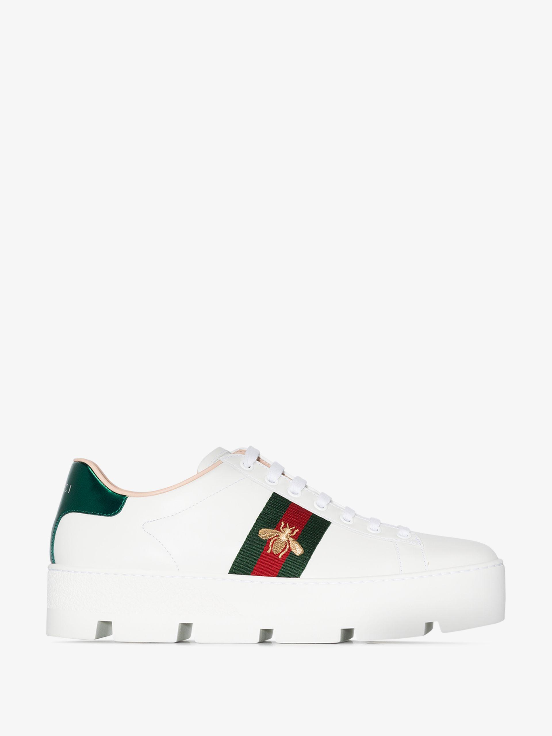 Gucci Leather Ace Embroidered Platform Sneaker in White - Save 12% - Lyst