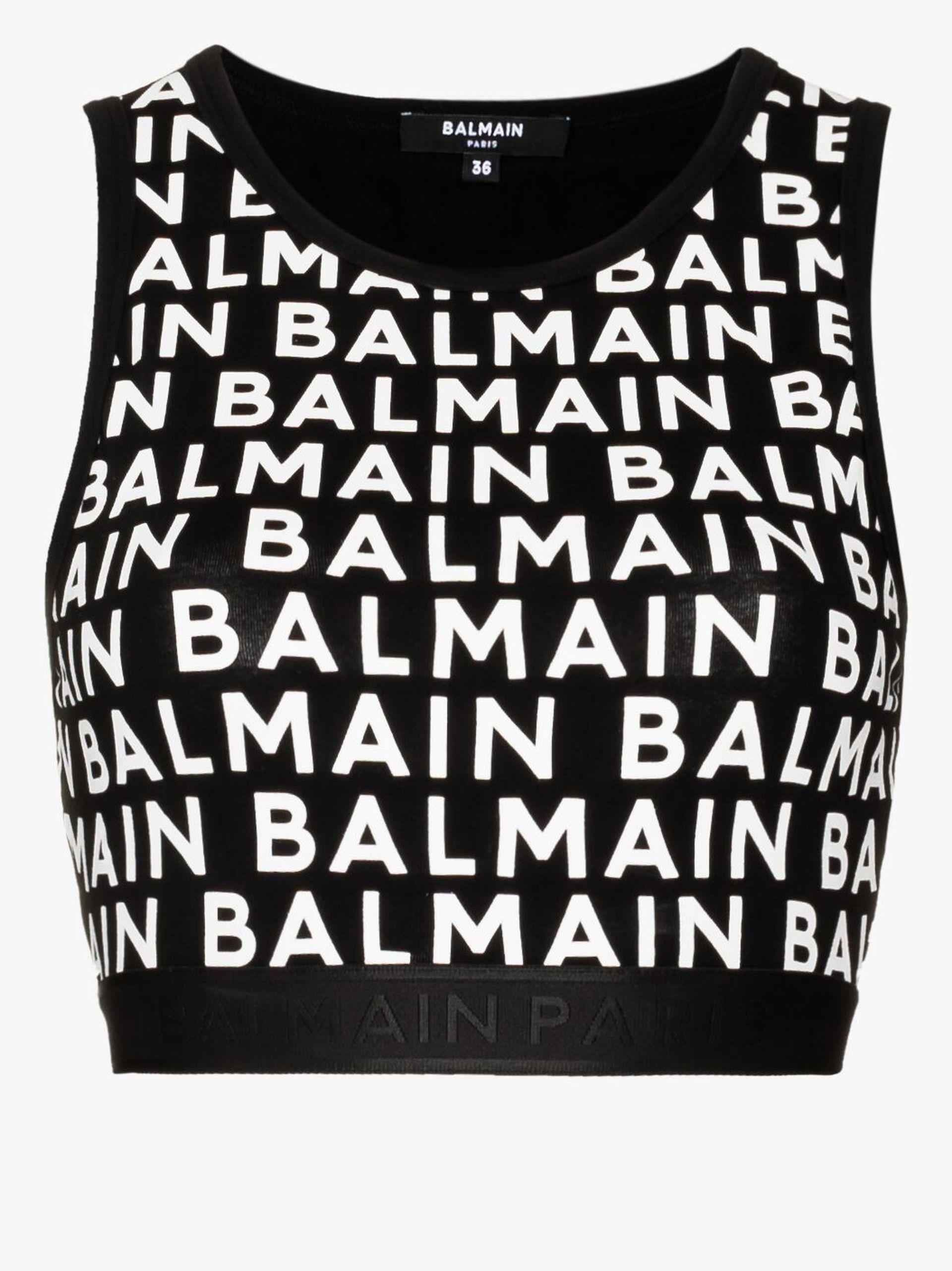 Balmain Black Logo Cropped Top | Lyst