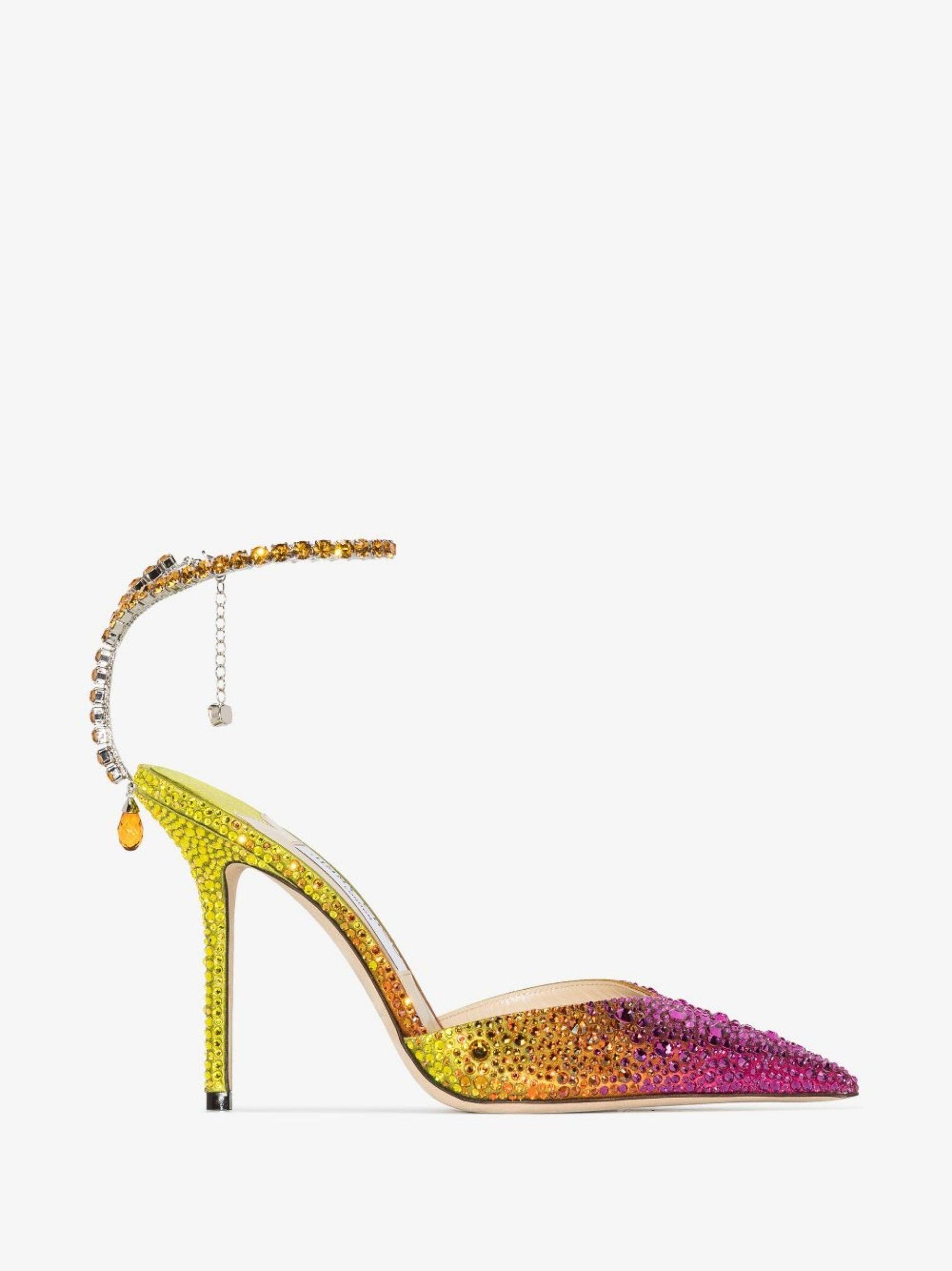 Jimmy Choo Multicoloured Saeda 100 Crystal Satin Pumps in Jimmy Choo Multicoloured Saeda 100 Crystal Satin Pumps in