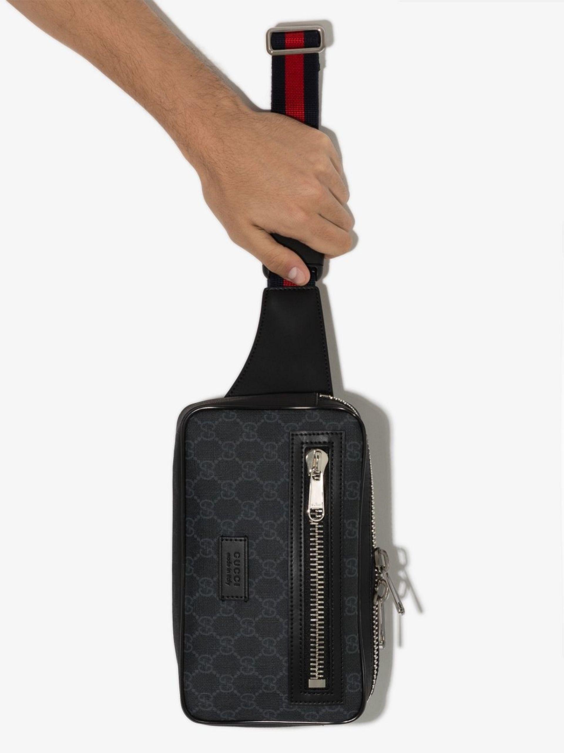 Gucci gg Supreme Leather Cross Body Bag in Black for Men | Lyst