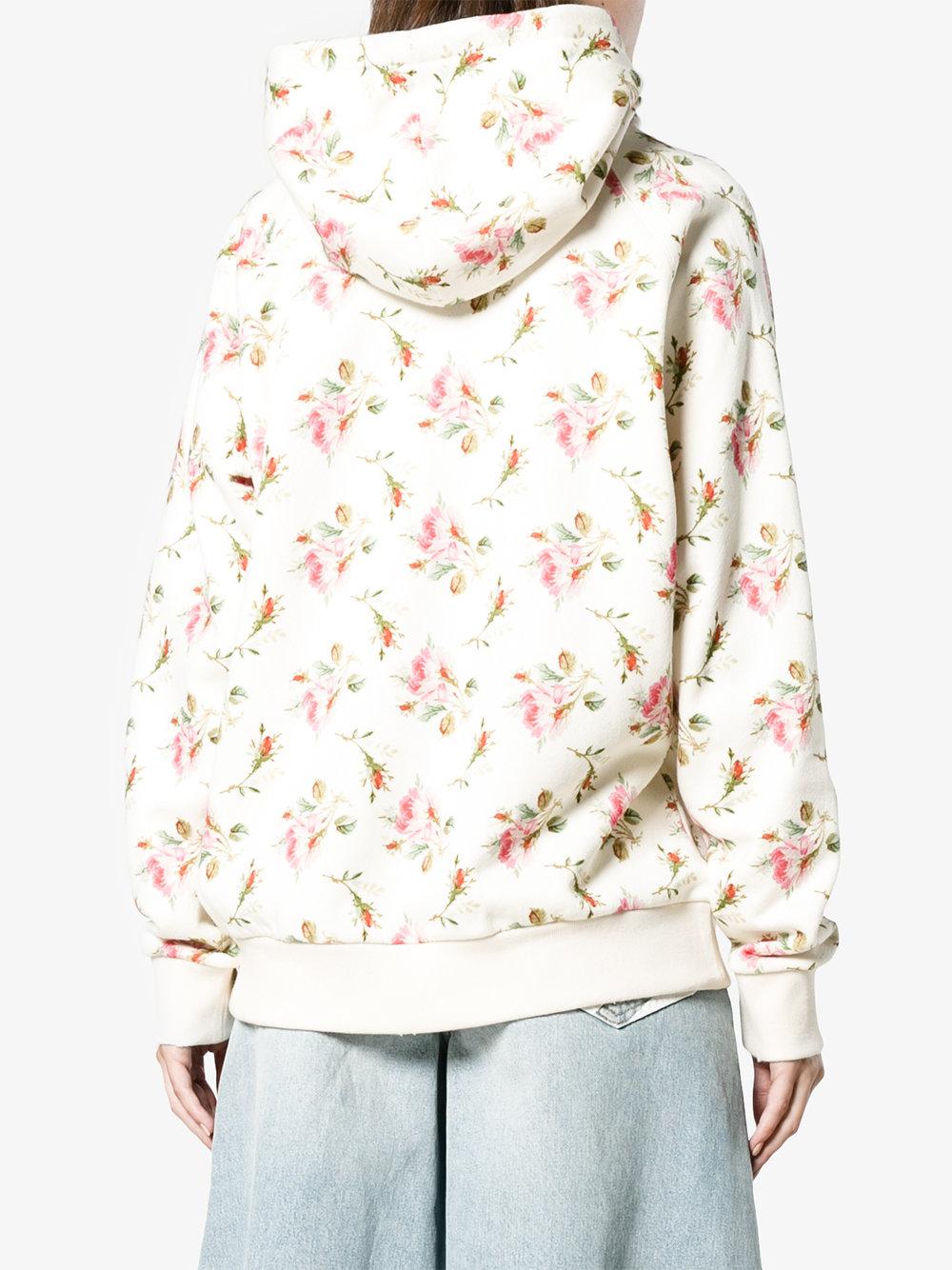 Gucci Cotton Rose Print Hoodie - Lyst