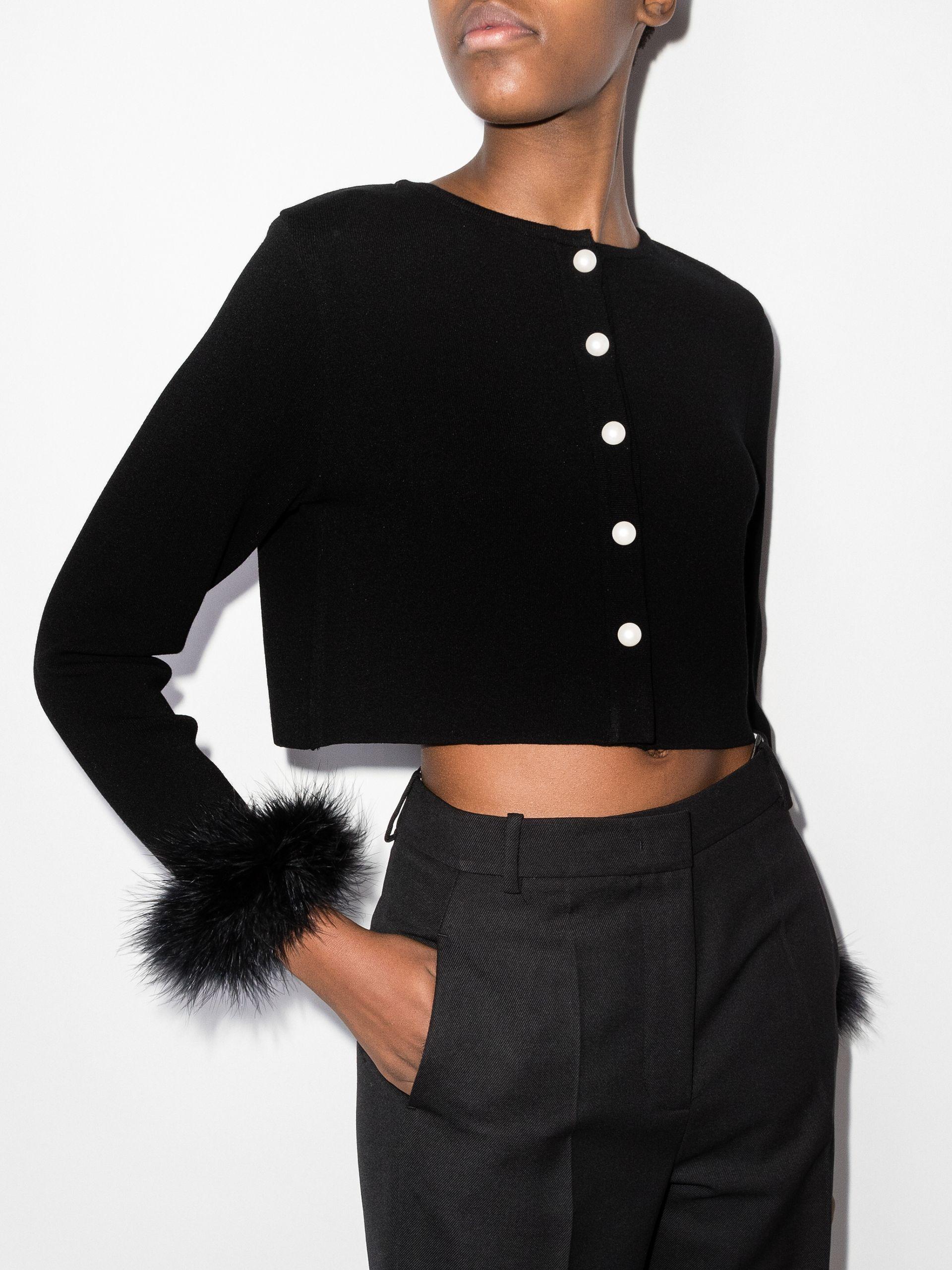 Sleeper Feather Trim Cropped Cardigan 