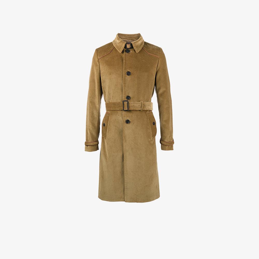 Prada Corduroy Trench Coat With Leather Detail in Brown for Men - Lyst