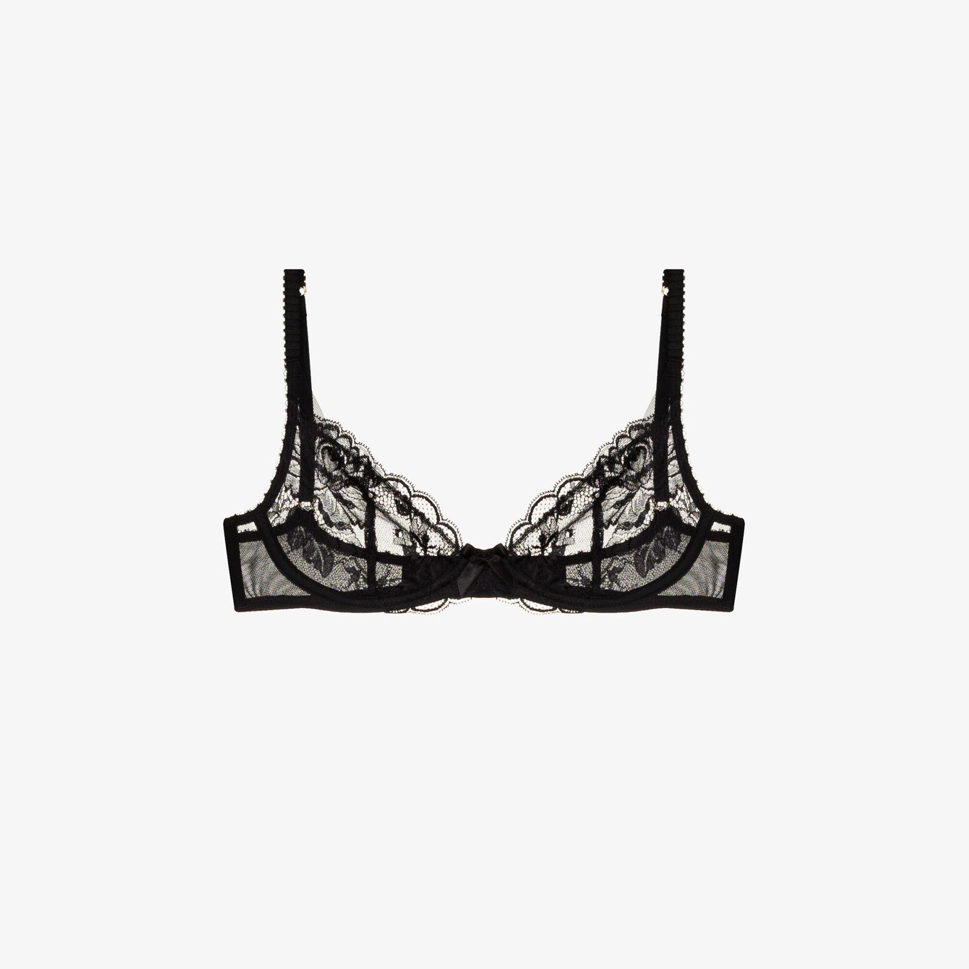 Womens Clothing Lingerie Bras Agent Provocateur Embellished Lace And Tulle Underwired Balconette Bra in Black 