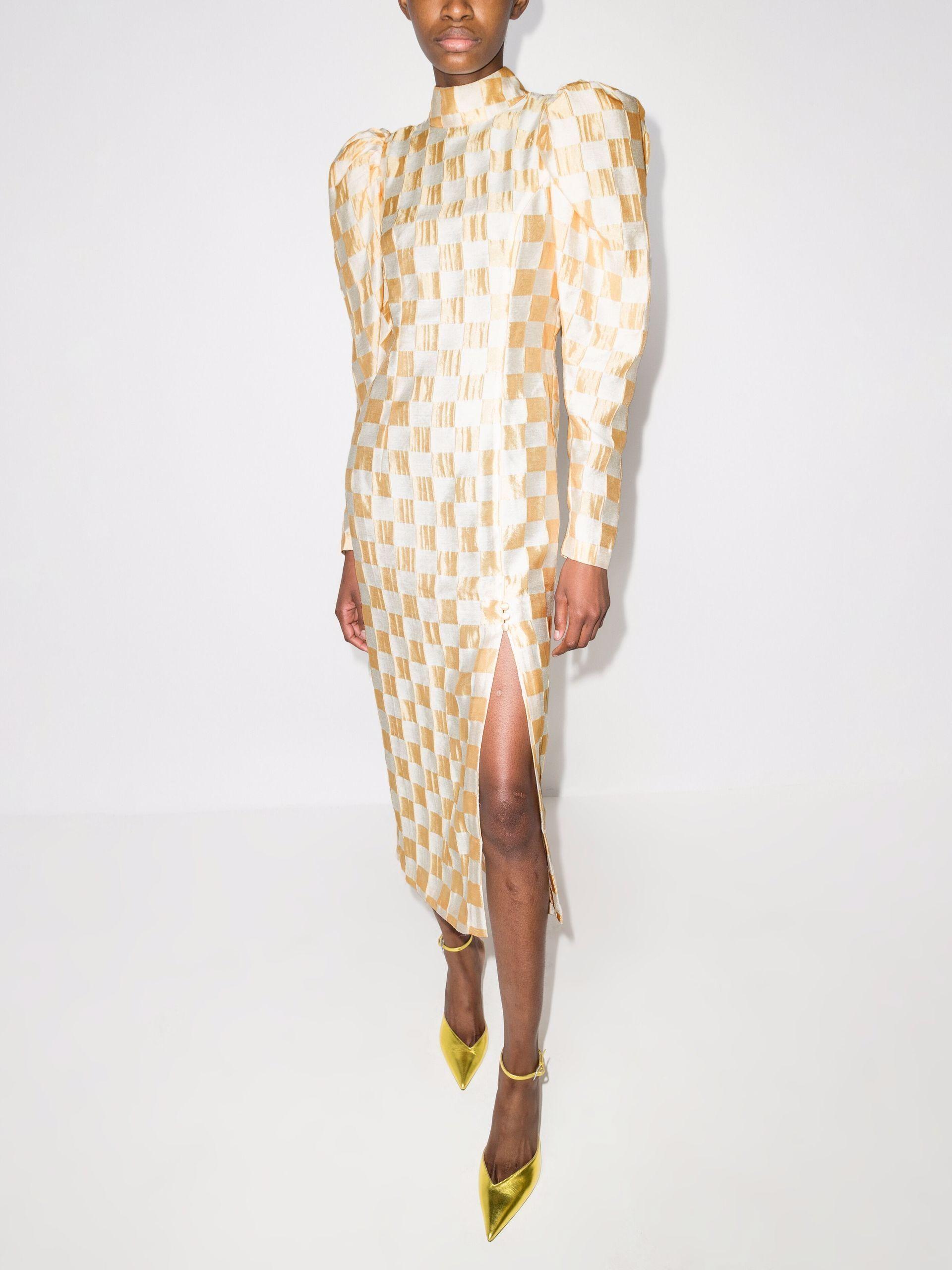 ROTATE BIRGER CHRISTENSEN Theresa Checkerboard Jacquard Midi Dress in  Metallic | Lyst
