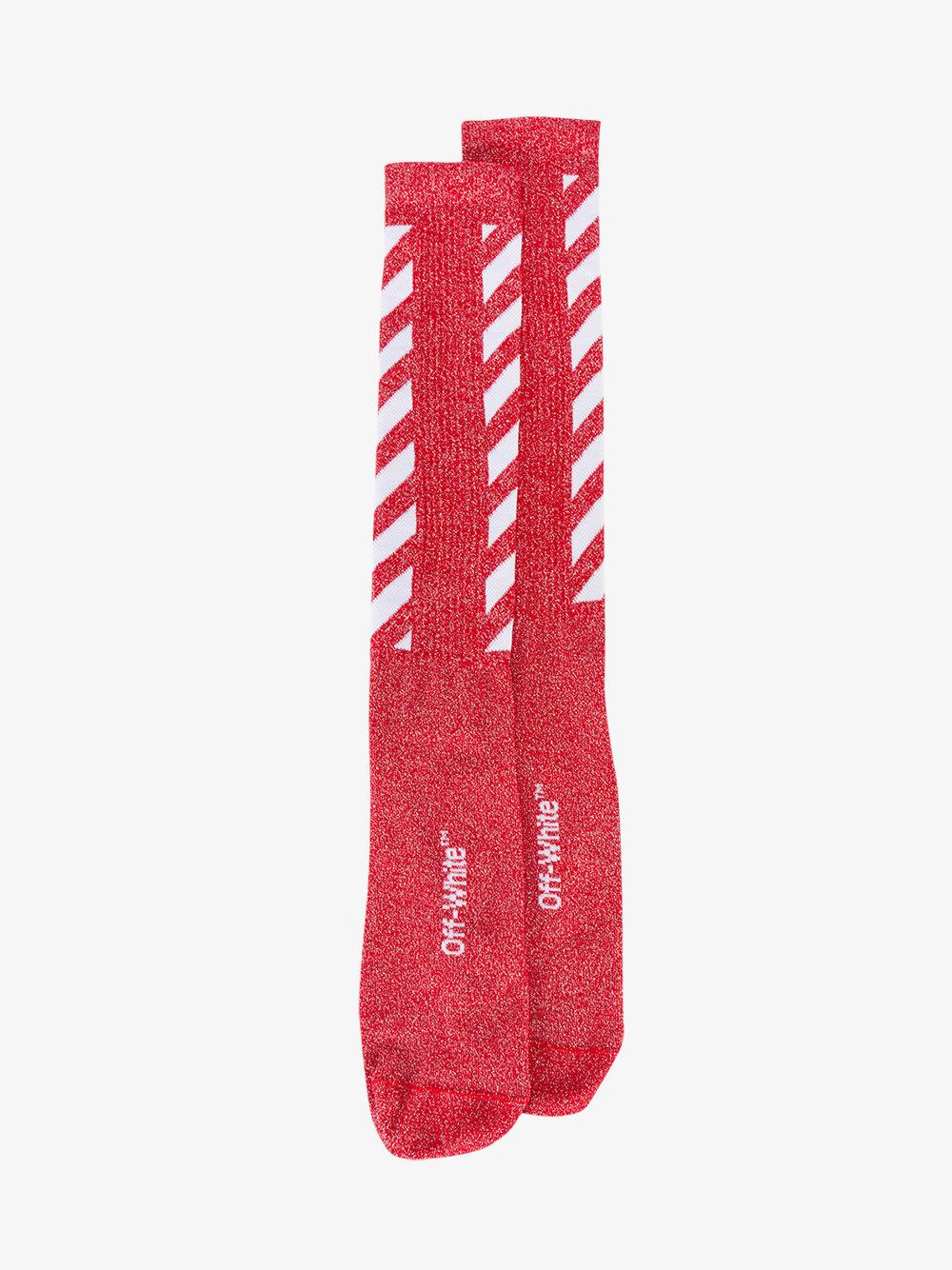Off-White c/o Virgil Abloh Red Diagonal Stripe Socks in Black for Men -