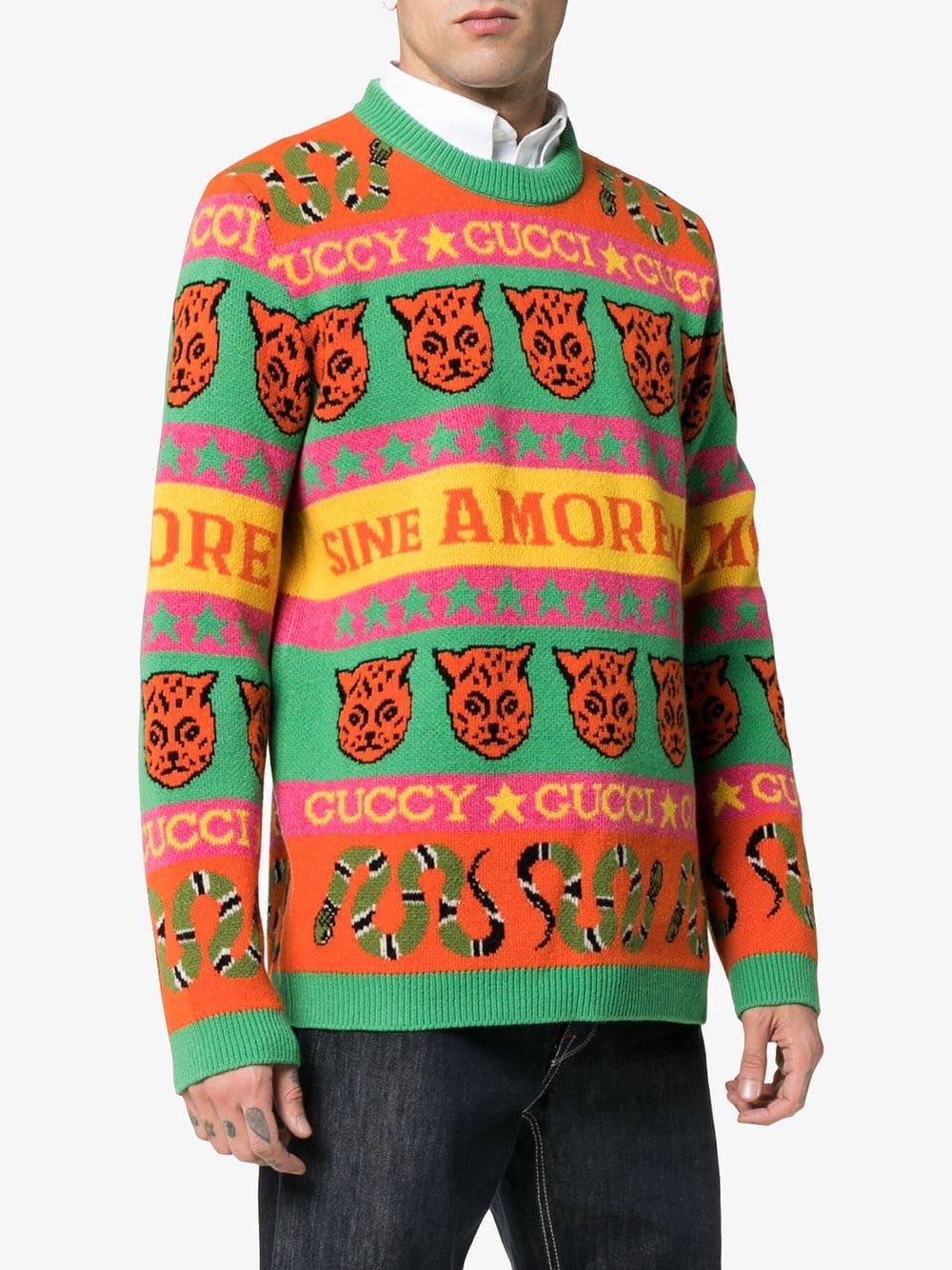 Gucci Tiger Snake Striped Wool Jumper for Men Lyst