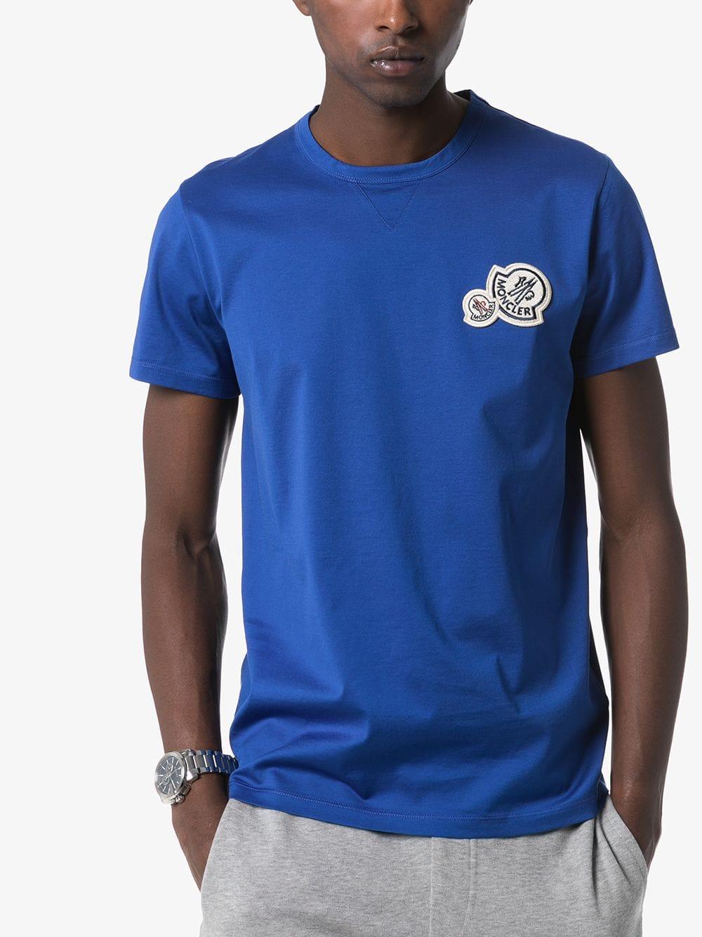 Moncler Double Logo-patch T-shirt in Blue for Men | Lyst