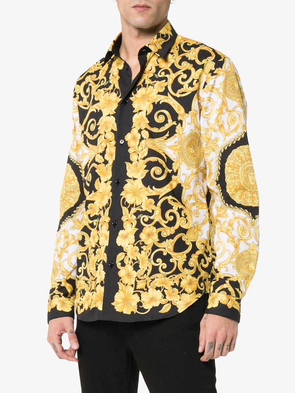 Versace Baroque Print Cotton Shirt in Yellow for Men - Lyst