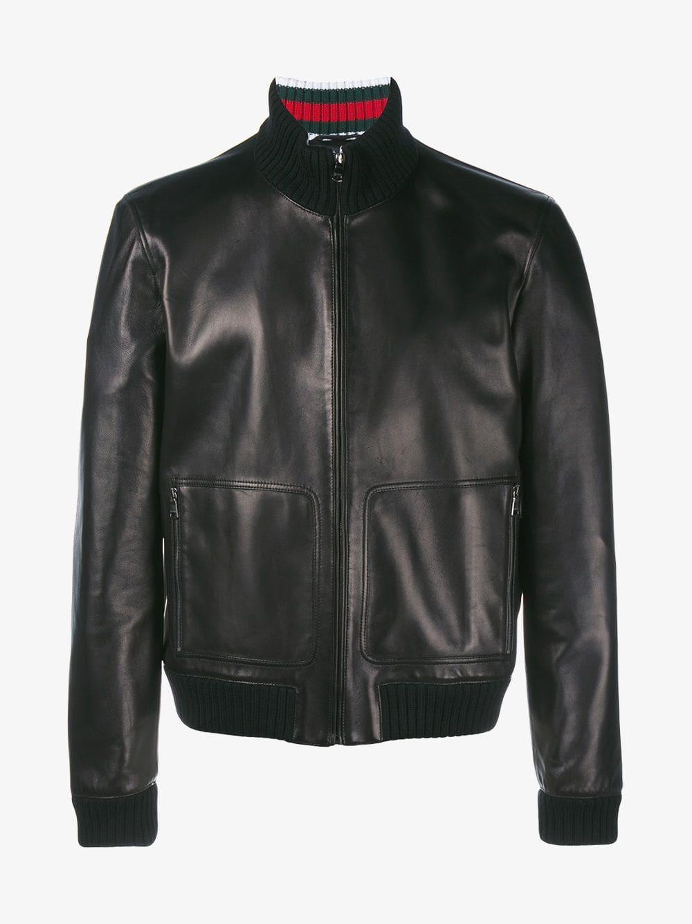 Gucci Leather Bomber Jacket in Black for Men - Lyst