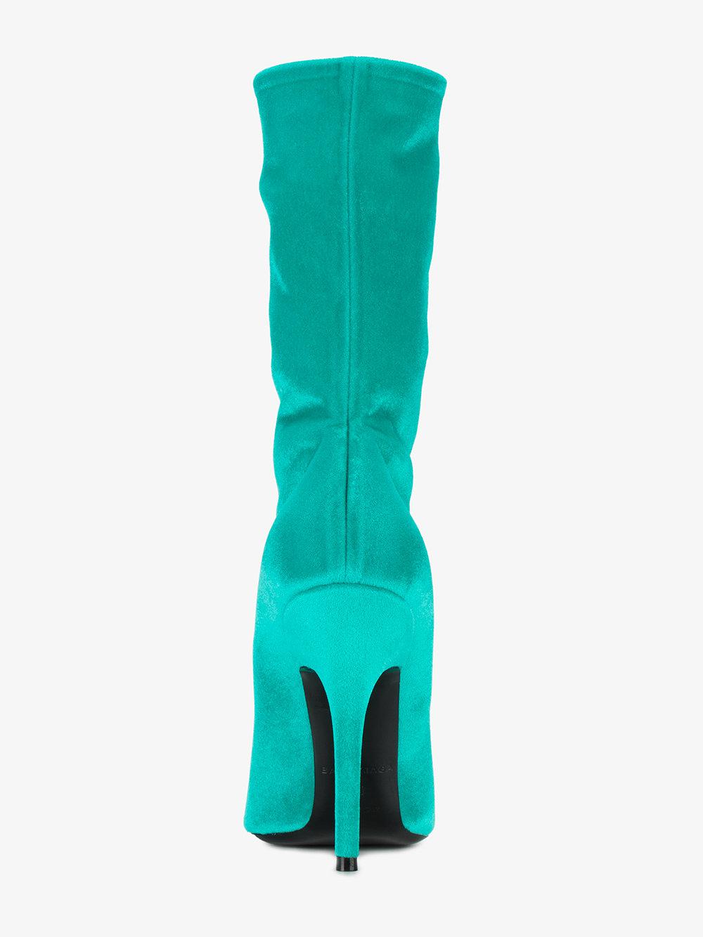 Balenciaga Blue Velvet Stiletto Knife Boots Lyst $995 BALENCIAGA KNIFE Turquoise Velvet Velours Ankle Boots