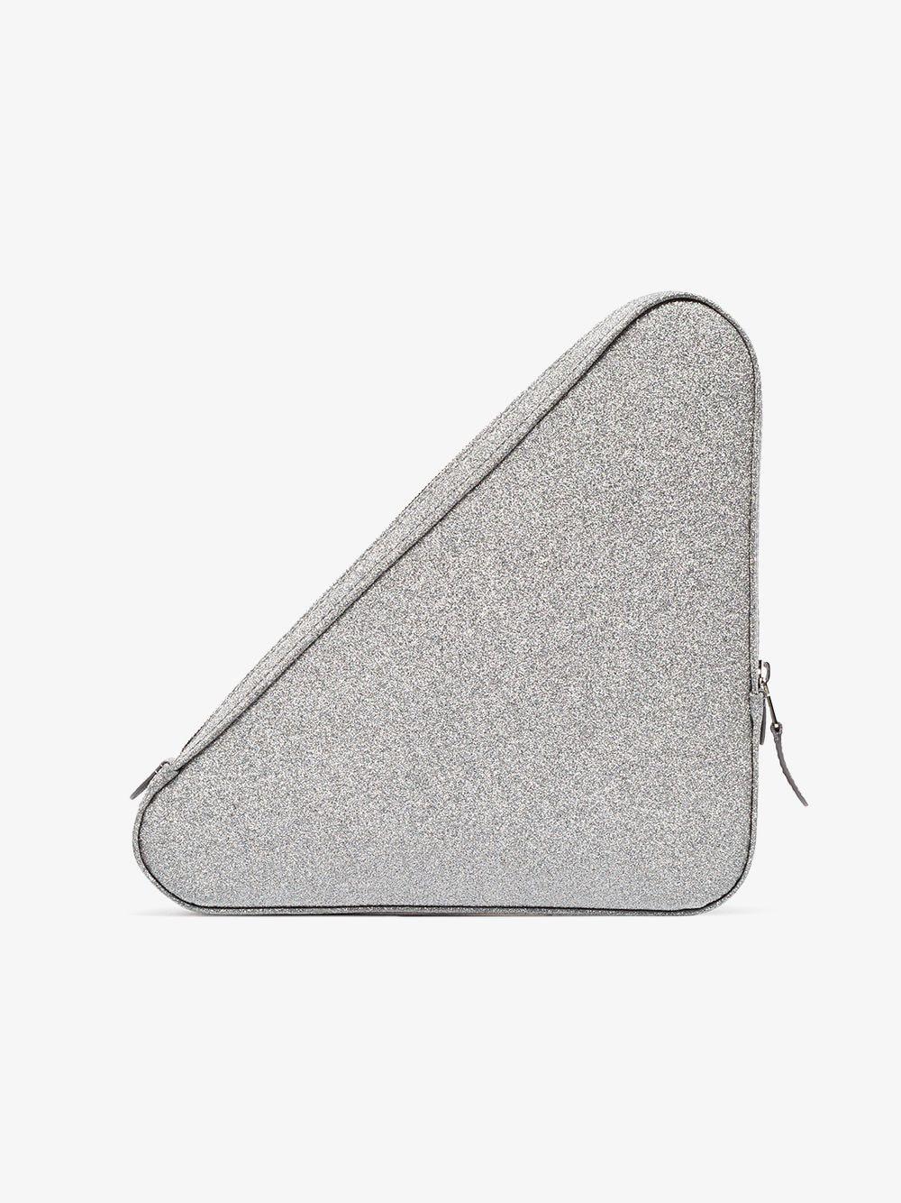 Balenciaga Silver Triangle Leather Glitter Clutch Bag in Metallic Lyst