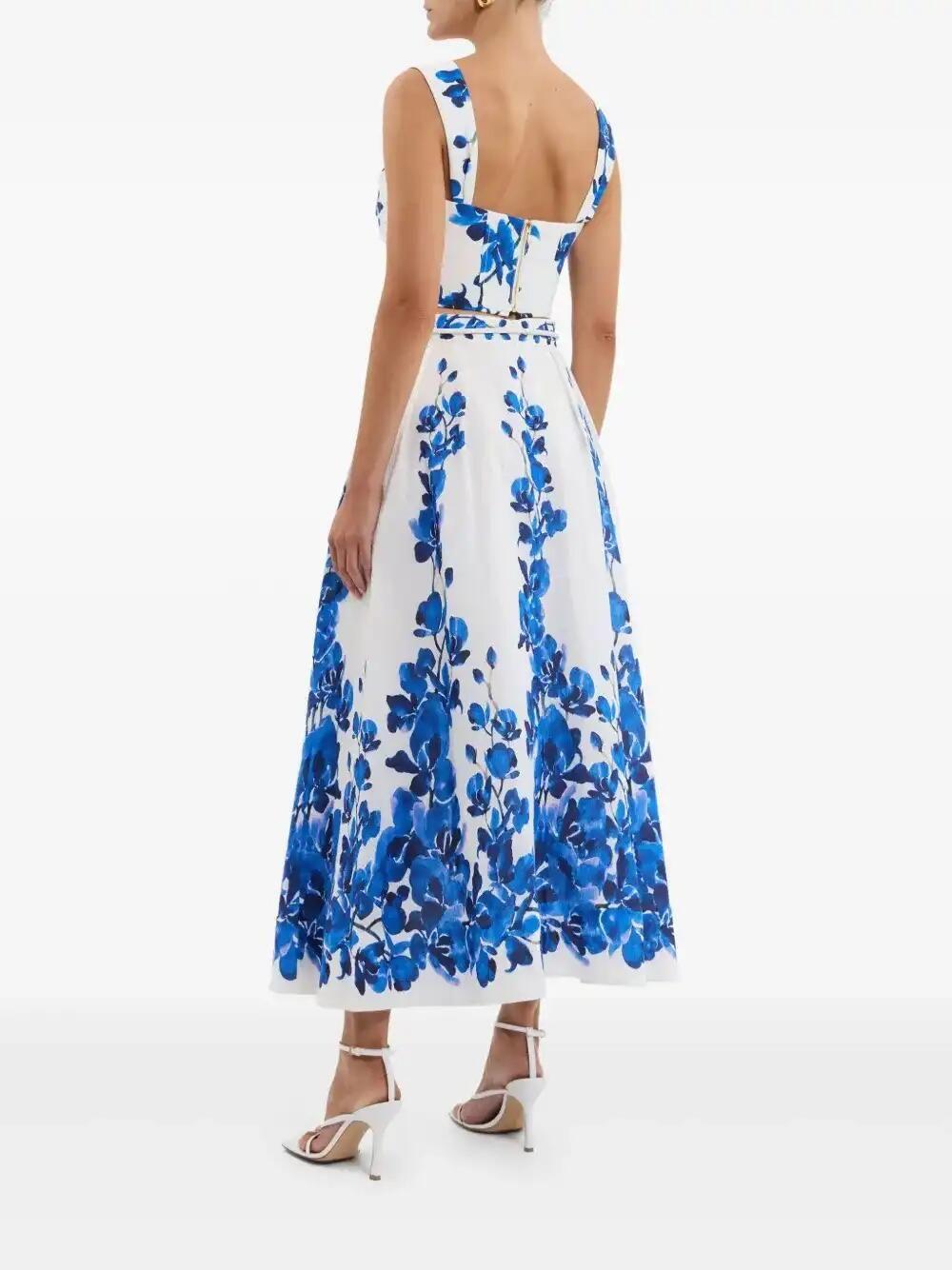 Rebecca Vallance Floral-Motif Midi Skirt in Blue | Lyst UK