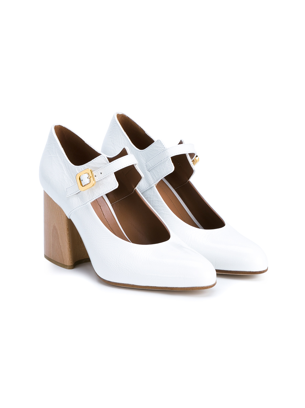 Marni Patent Leather Mary Janes With Wooden Block Heel in White Lyst