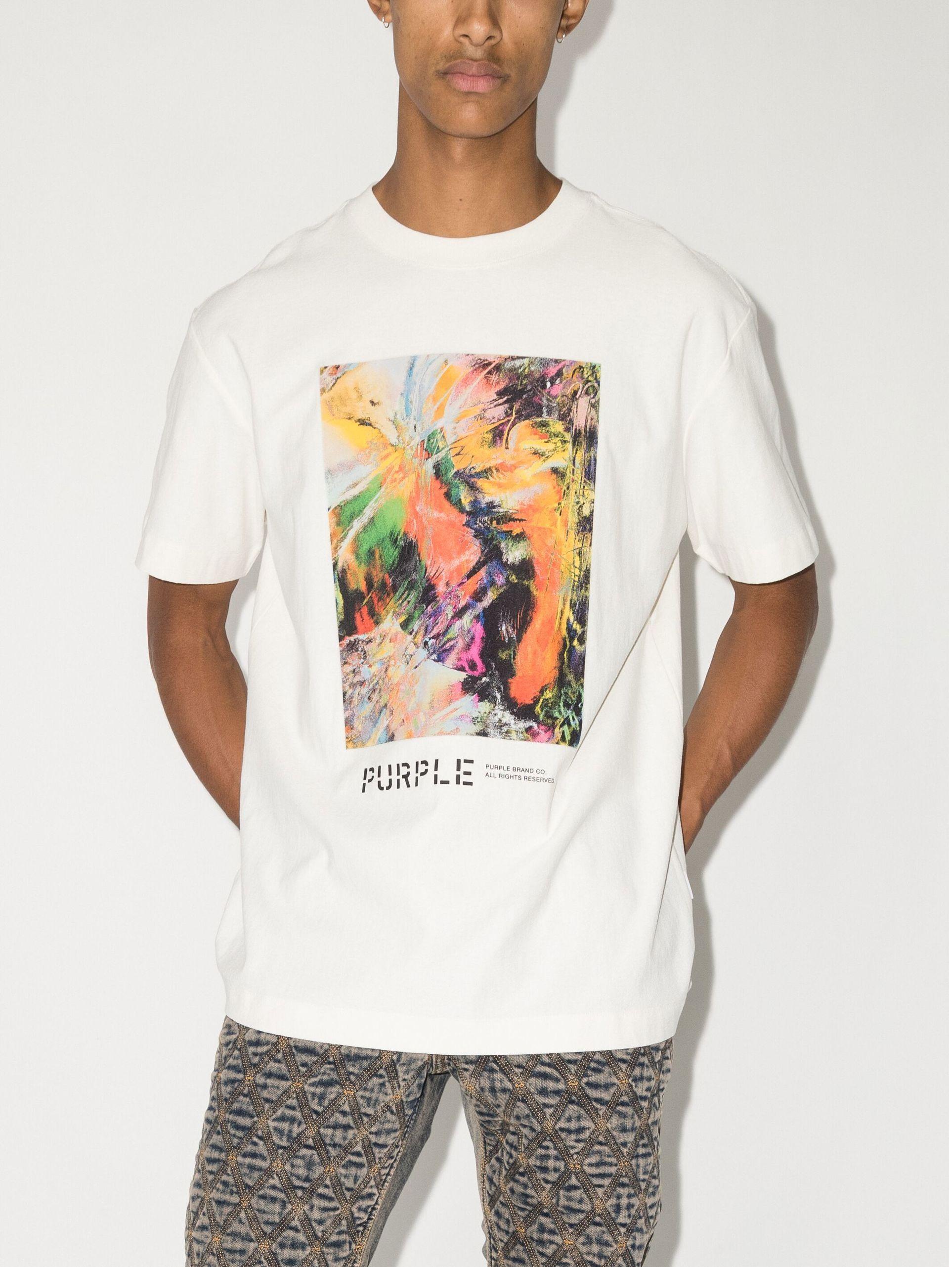 Purple Brand White Abstract Print Cotton T-shirt - Men's - Cotton