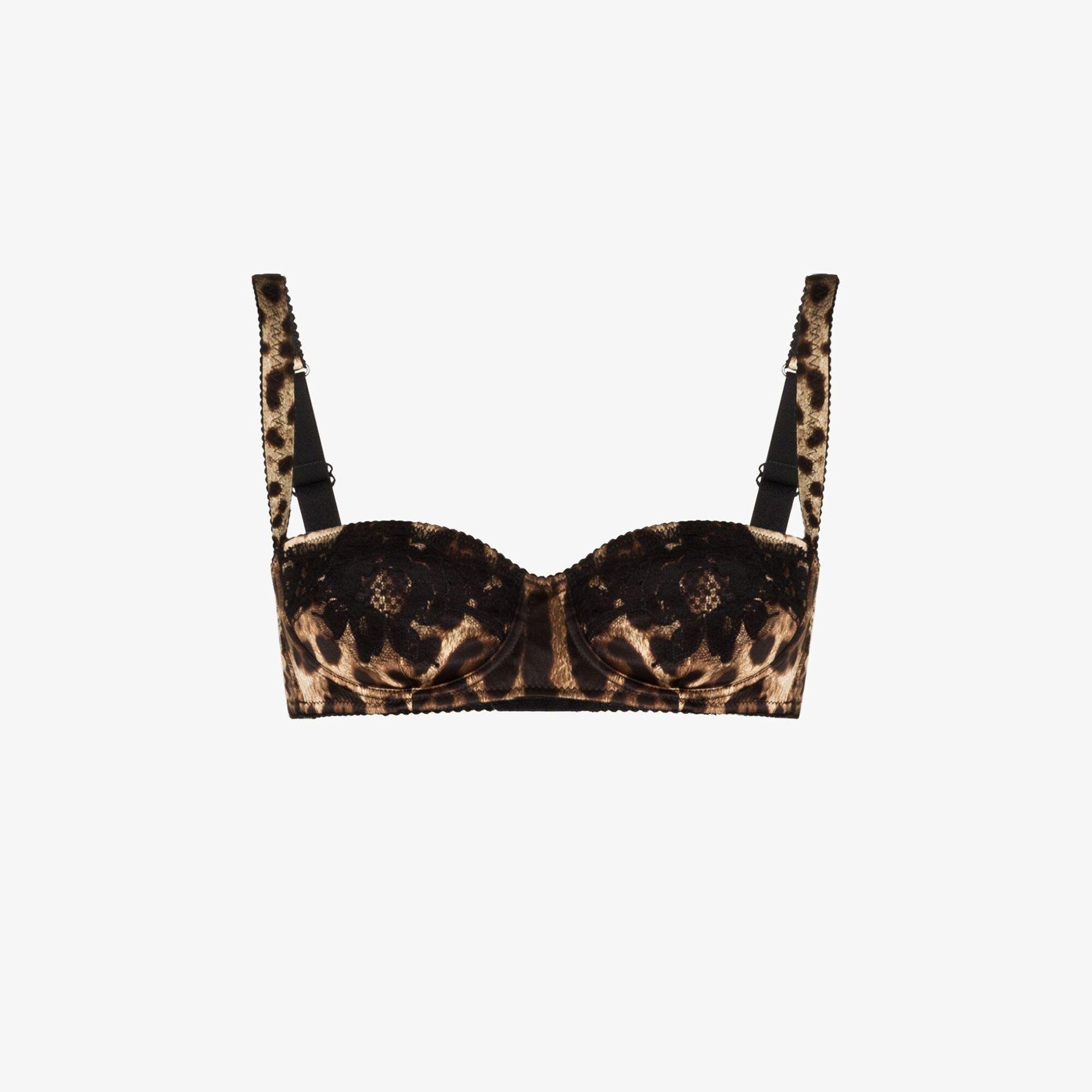 Dolce & Gabbana Brown Leopard Print Satin Balconette Bra