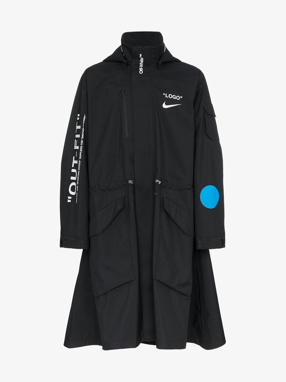 Nike Synthetic X Off-white Logo Print Hooded Long Jacket in Black 