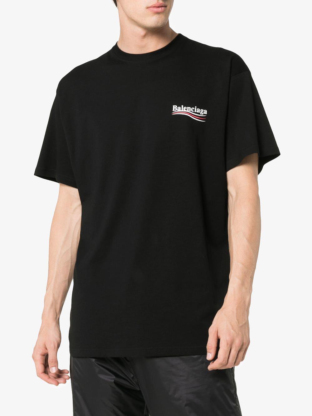 Balenciaga Political Logo Print Short Sleeve Cotton T Shirt in Black