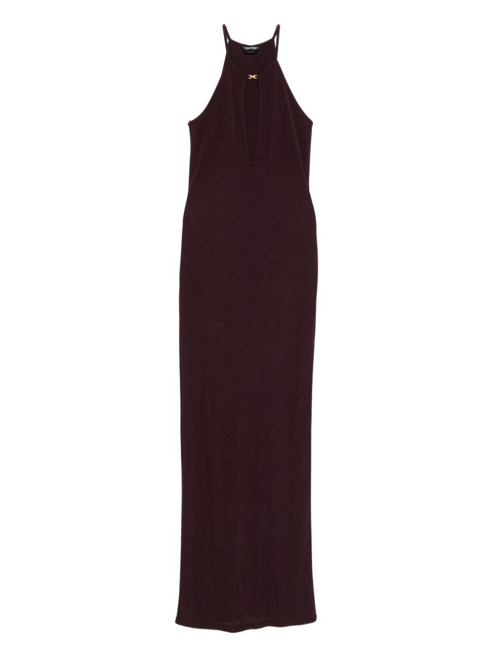 【Tom Ford】 High-neckジャージ maxiドレス high-neck-sheer-knit-maxi-