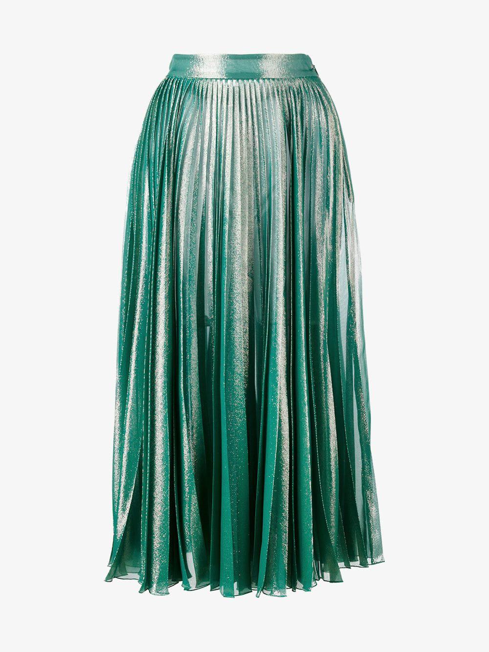 Gucci Pleated Metallic Skirt in Green - Lyst