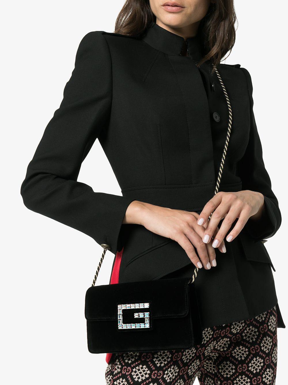 Gucci Velvet 'square G' Shoulder Bag in Black - Lyst
