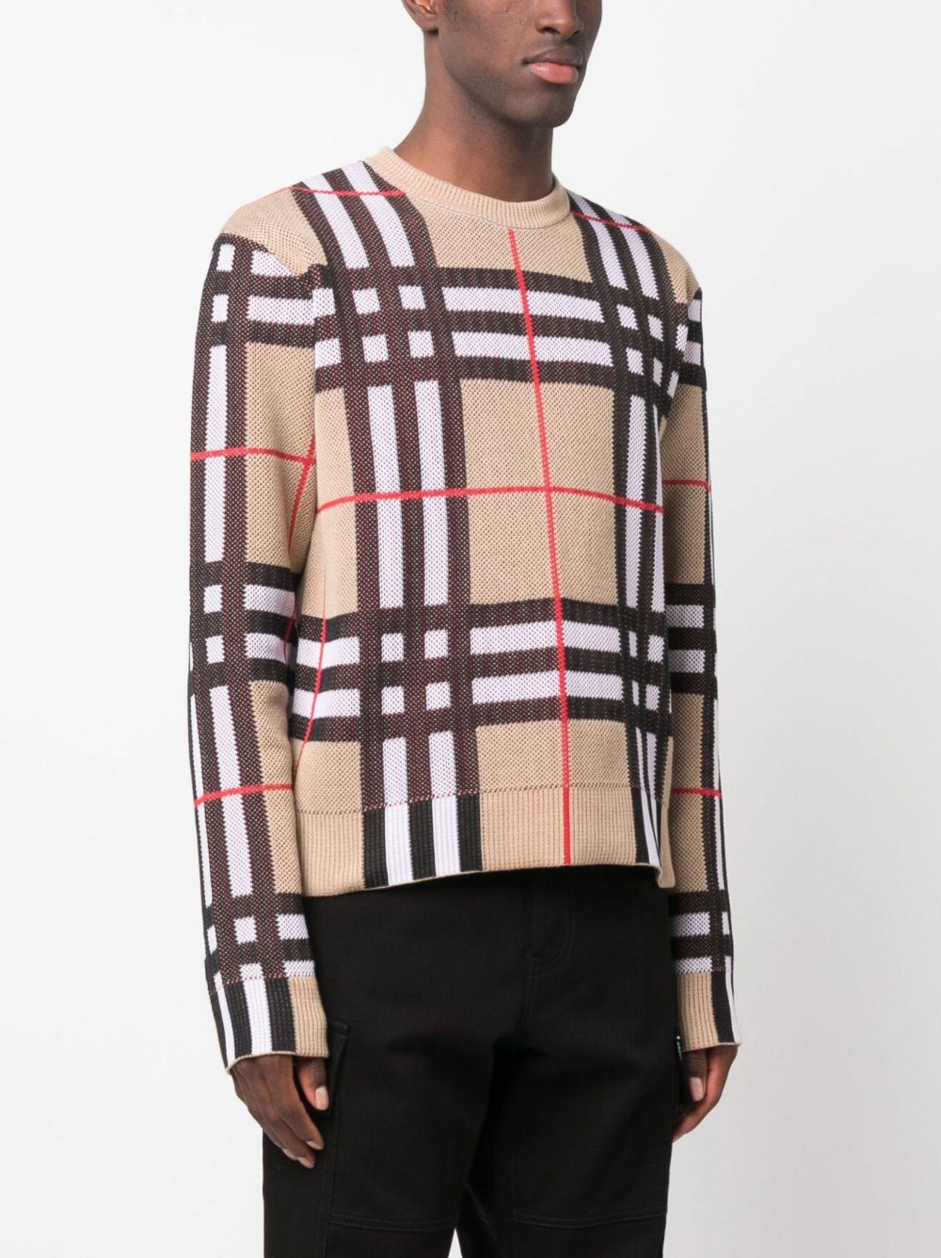 Burberry Neutral Check Technical Cotton Jumper Men s Polyamide