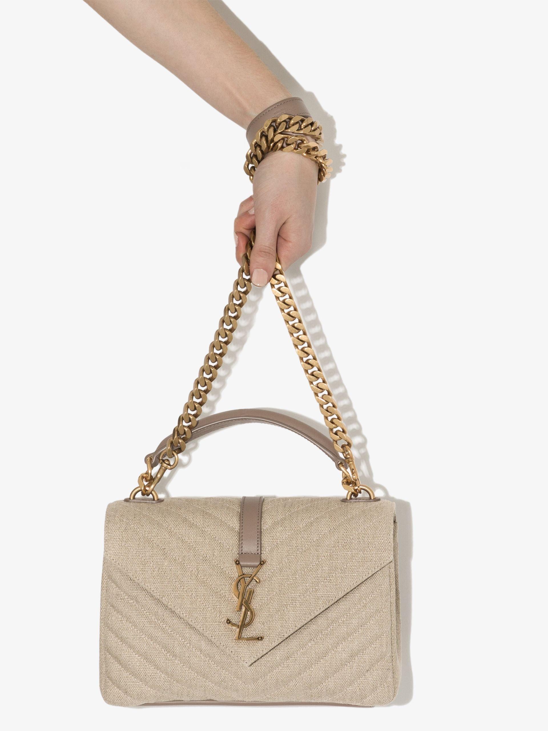 Saint Laurent Neutral College Canvas Cross Body Bag in Natural | Lyst