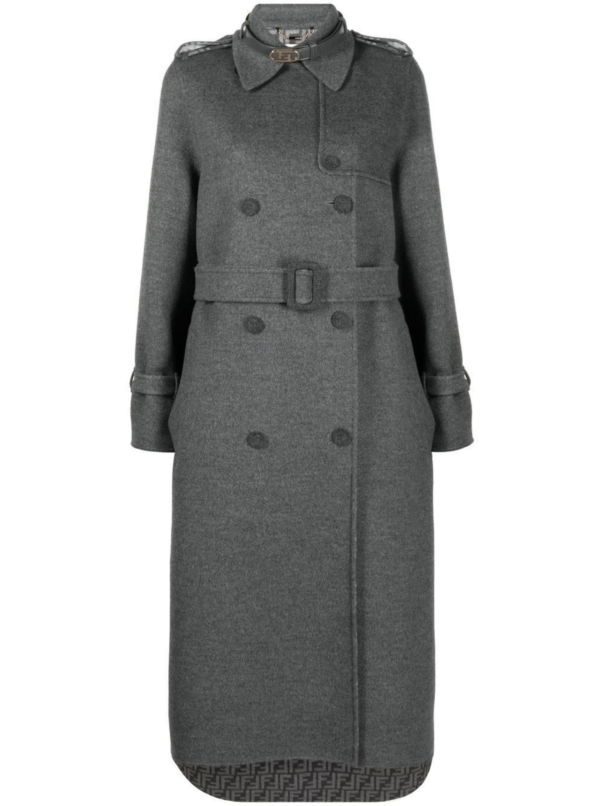Fendi Wool Trench Coat in Gray Lyst