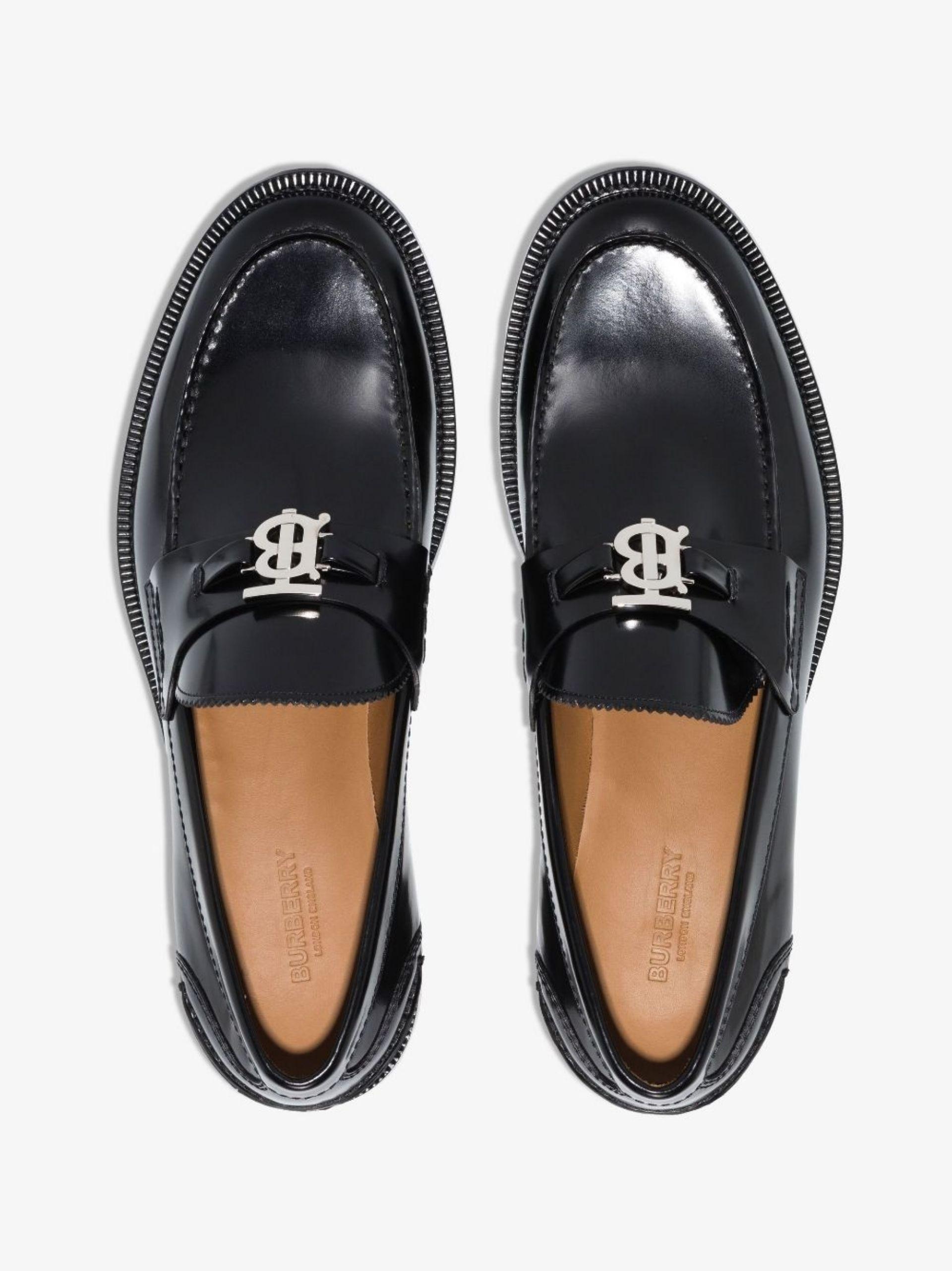 Burberry Fred Monogram Motif Patent Leather Loafers in Black for