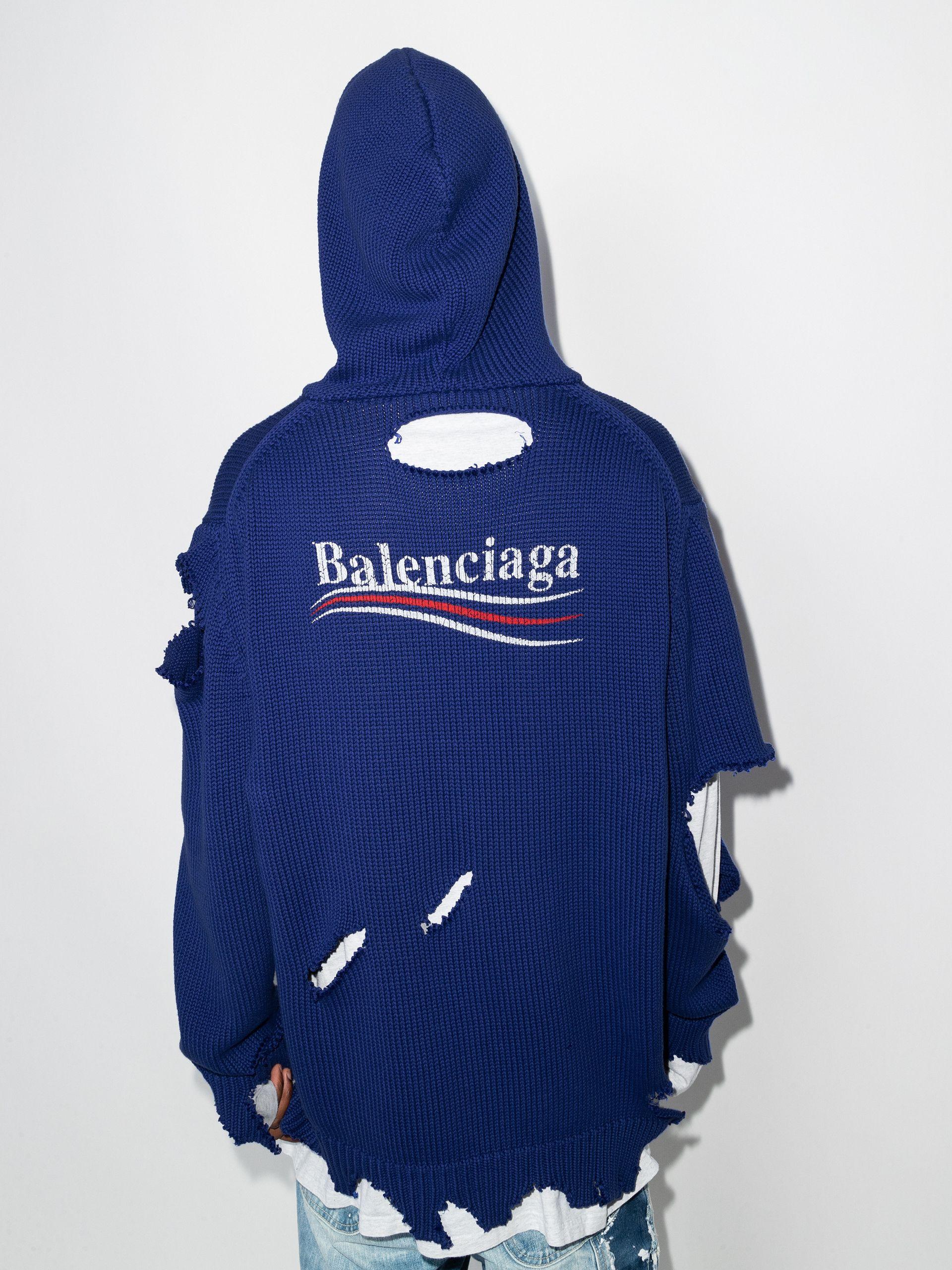 Balenciaga Political Campaign Destroyed Cotton Hoodie in Blue for Men | Lyst