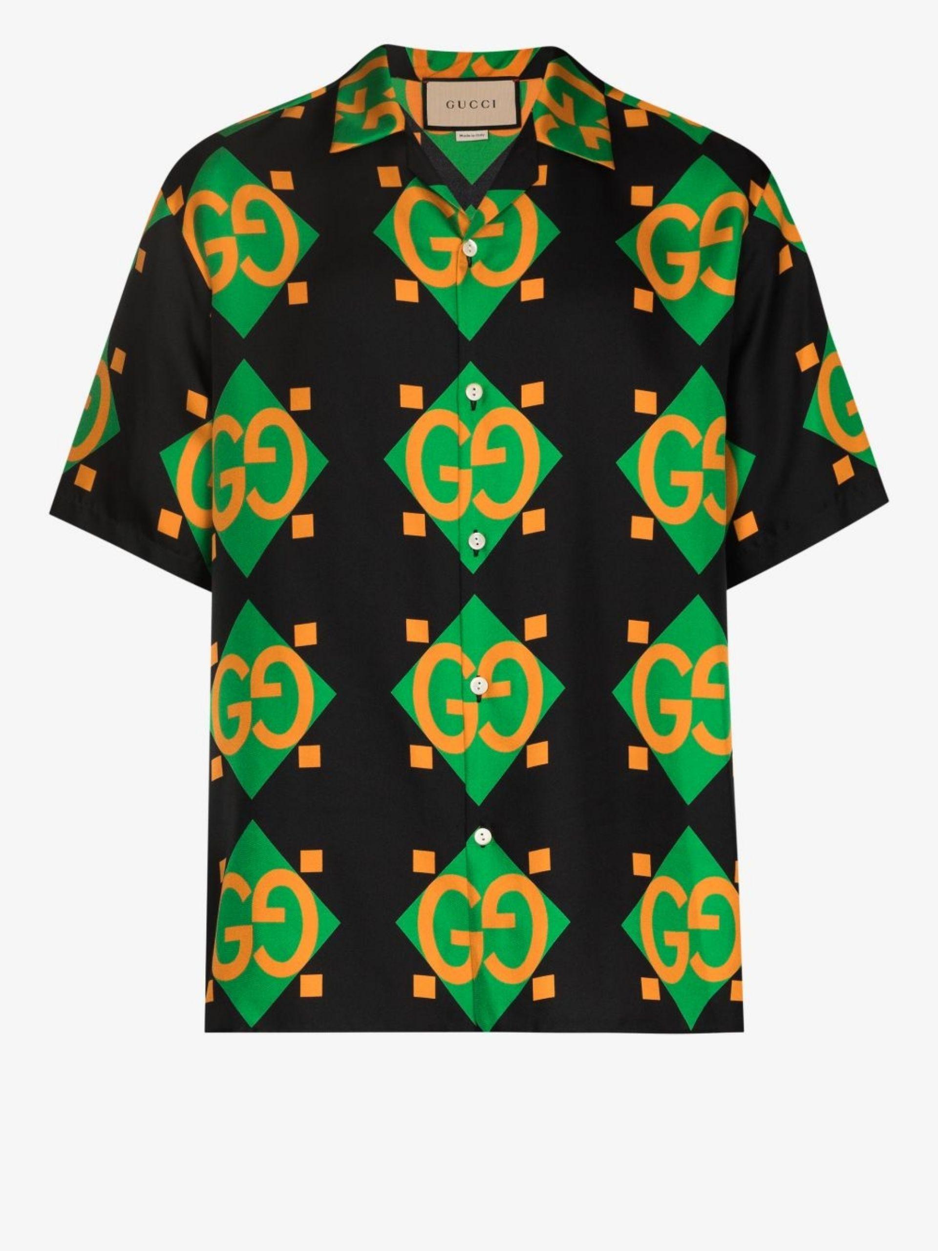 Gucci gg Geometric Print Silk Bowling Shirt in Black for Men