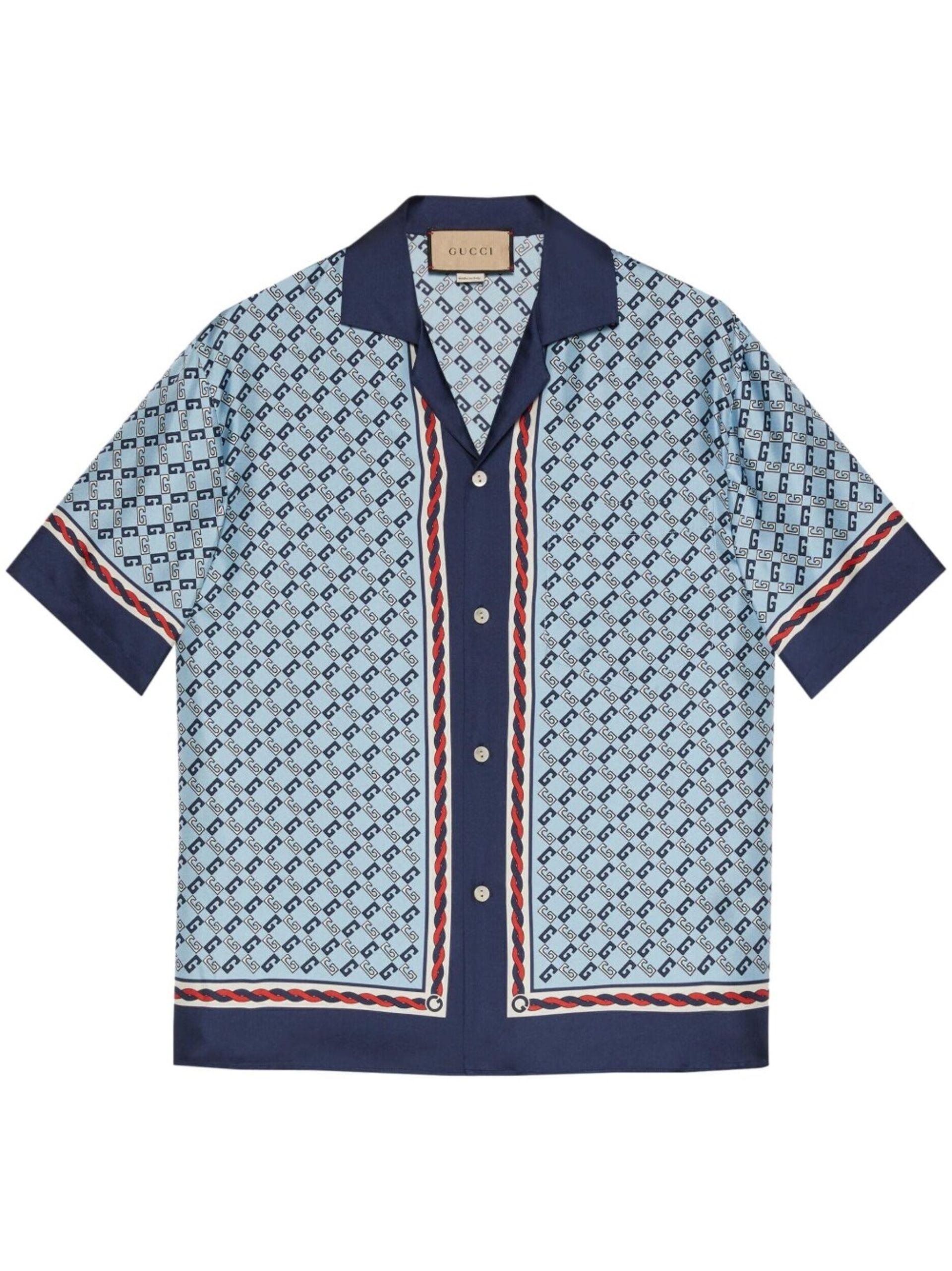 operatør kedel For tidlig Gucci Geometric Square G Print Silk Shirt in Blue for Men | Lyst