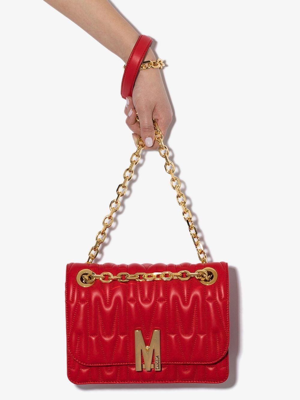 Moschino Leather Monogram-quilted Shoulder Bag in Red | Lyst