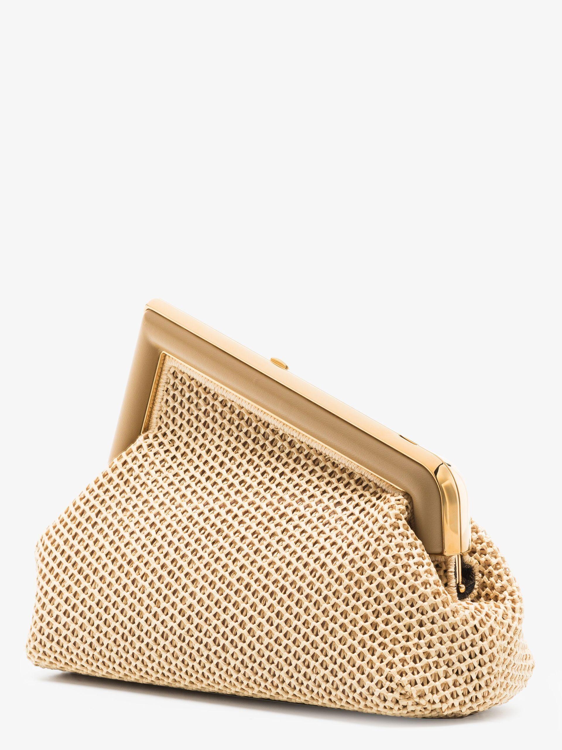 FENDI: Medium clutch bag in woven straw - Natural