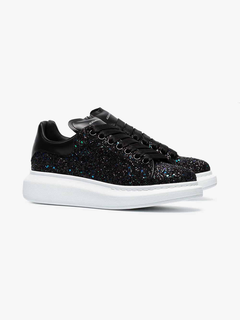 Alexander McQueen Leather Glitter Platform Sneakers in Black - Lyst