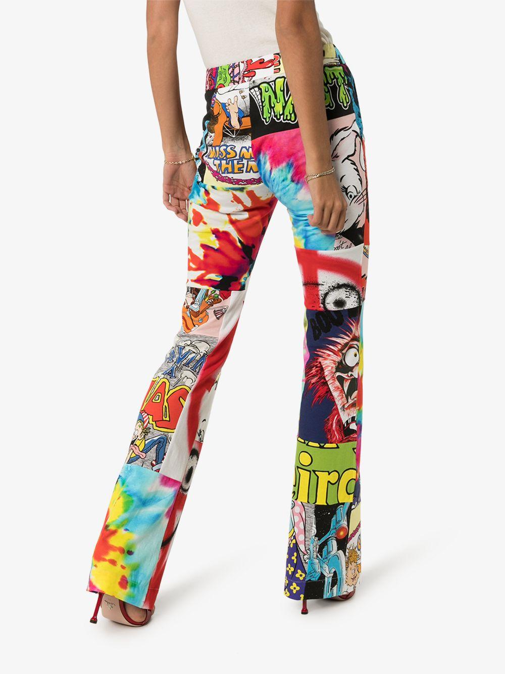 Moschino Cartoon Print Patchwork Flared Trousers in White | Lyst Moschino Cartoon Print Patchwork Flared Trousers in White | Lyst