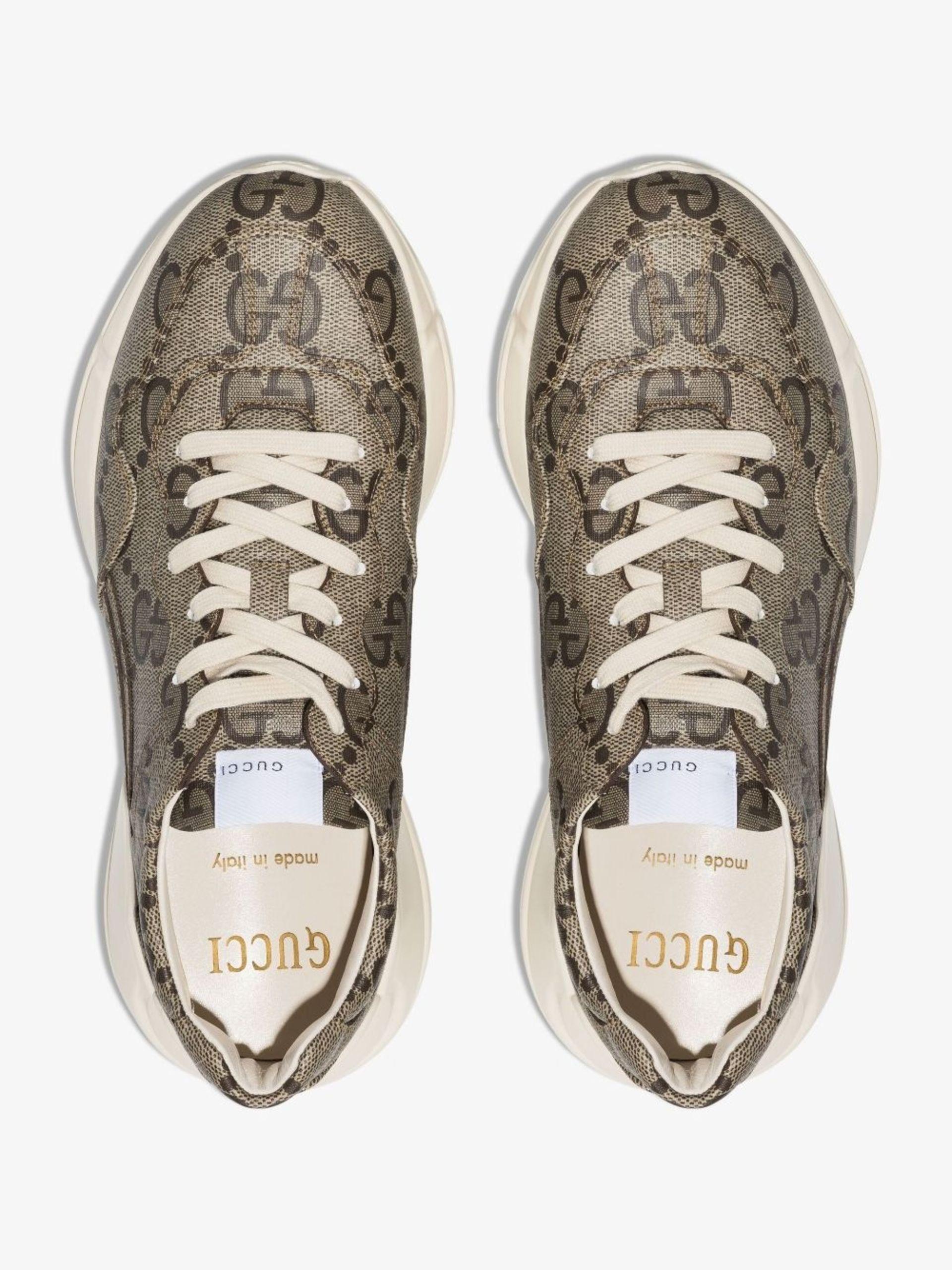 Gucci Logo Print Cotton Sneakers in Natural for Men | Lyst