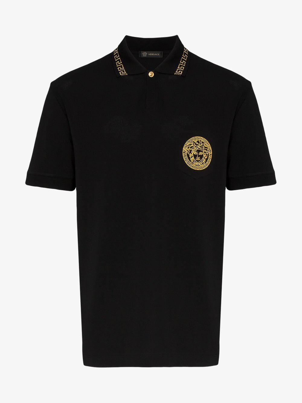 Versace Medusa Embroidered Cotton Polo Shirt in Black for Men Lyst