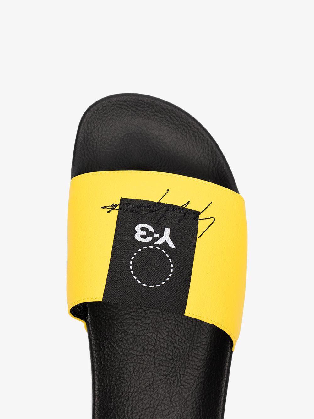 Y-3 Yellow Adilette Leather Slides in Black for Men - Lyst