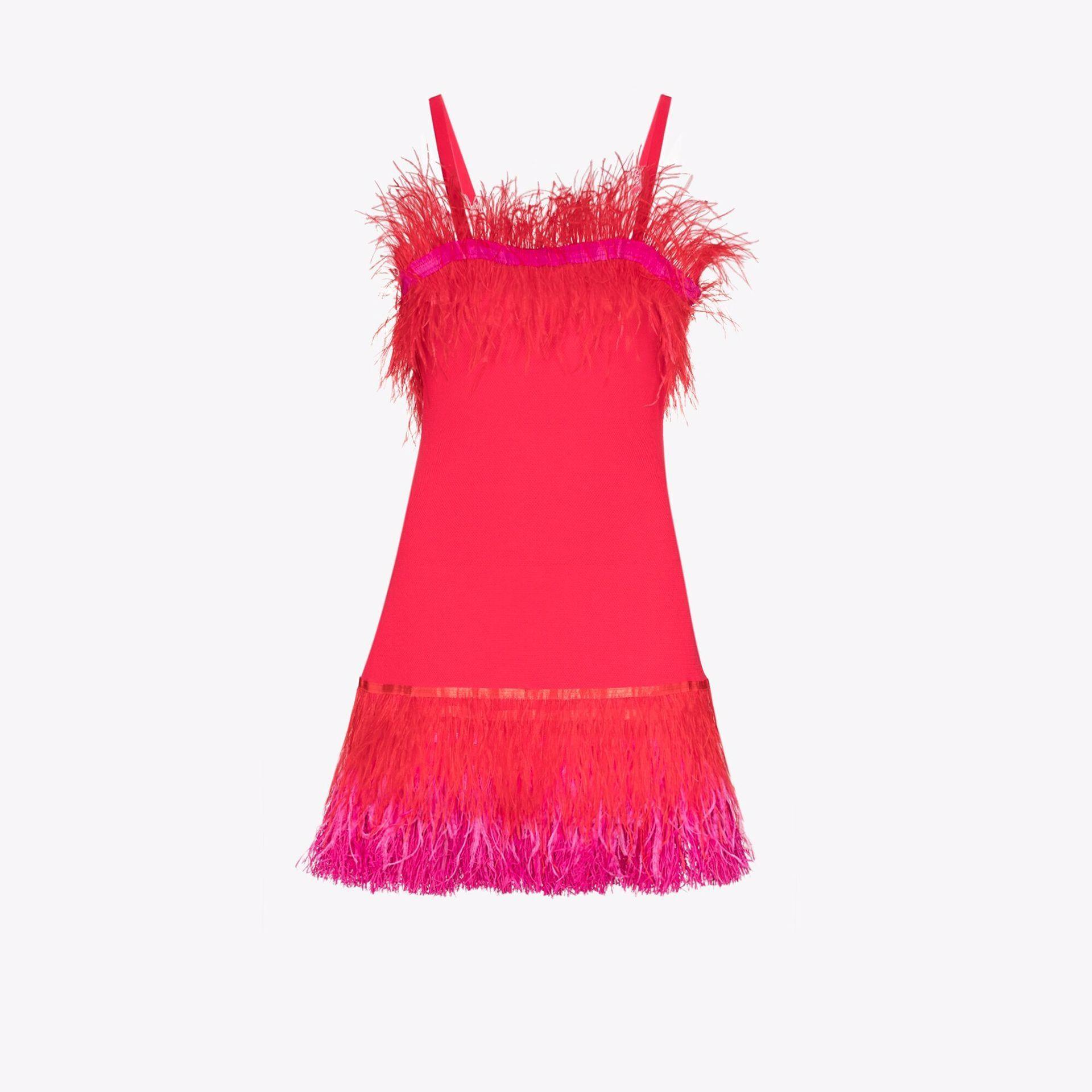 STAUD Etta Feather Trim Mini Dress in Red | Lyst
