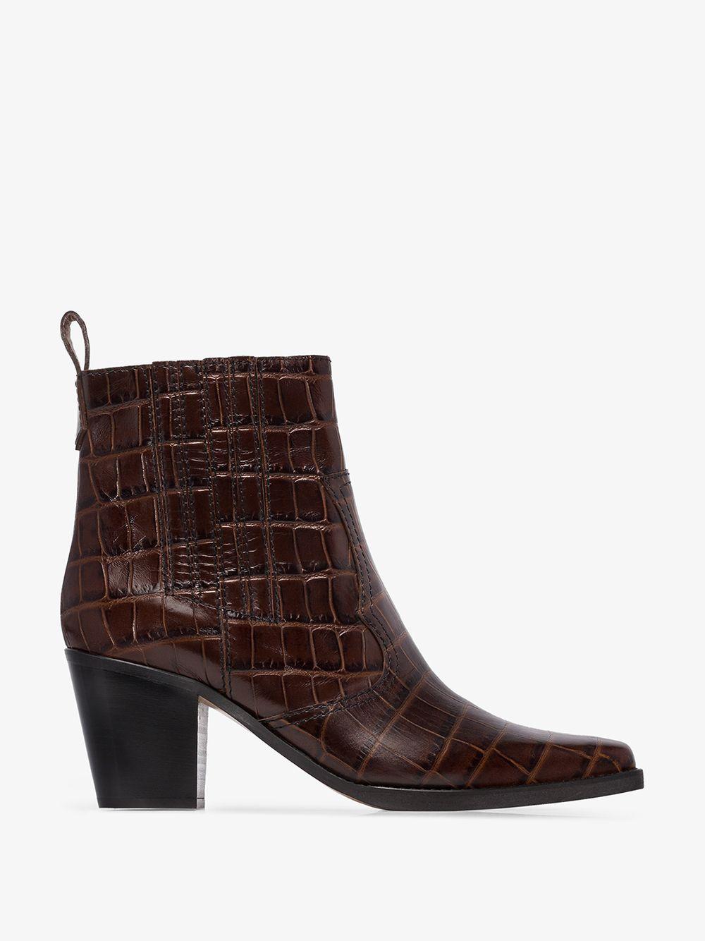 Ganni Rubber Pointed Croc Cowboy Boot in Brown - Save 8% - Lyst