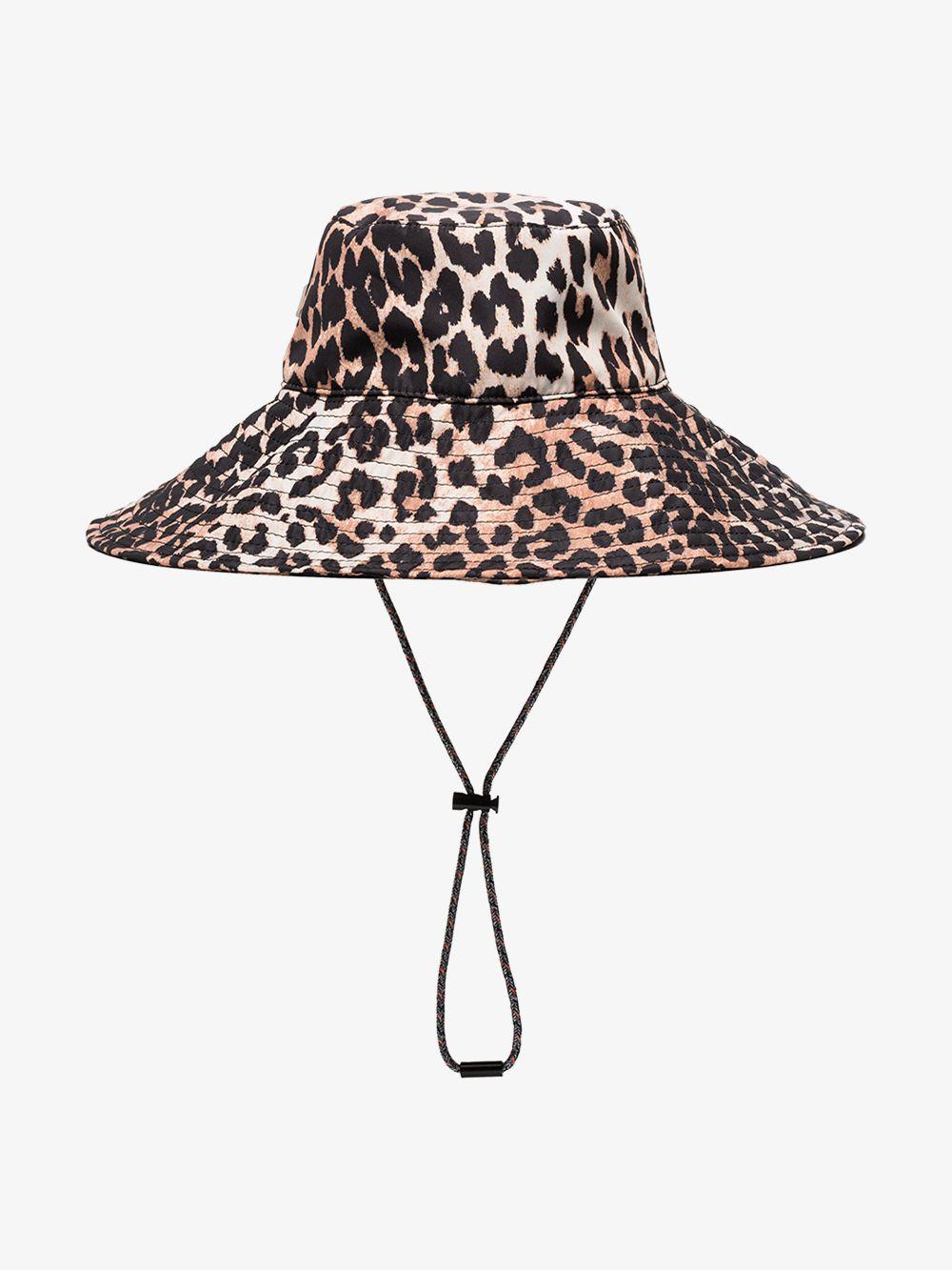 Ganni Leopard Print Bucket Hat in Brown 