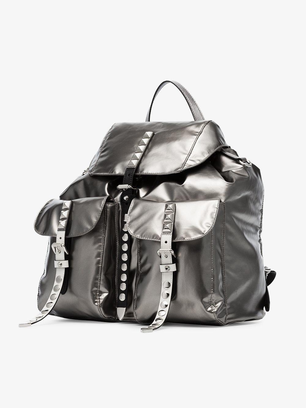 Prada Leather Studded-strap Backpack in Metallic - Lyst