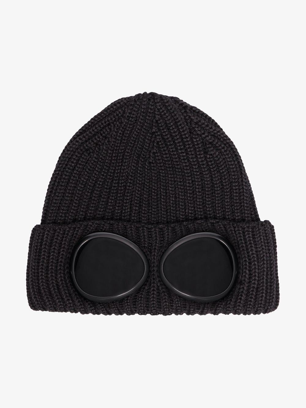 C.P. Company Wool goggle Detail Ribbed Knit Beanie in Black for Men | Lyst